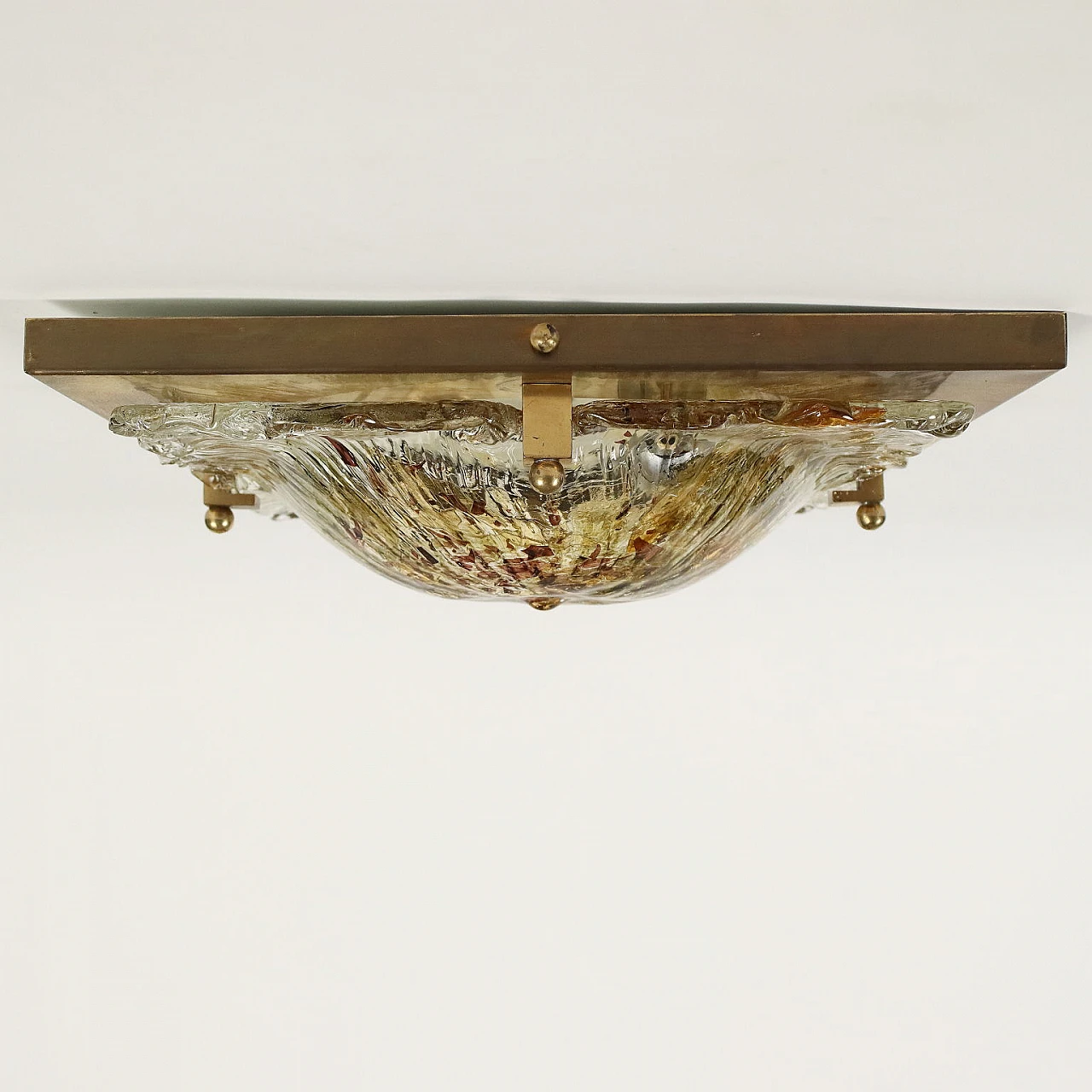 Square brass and blown glass lamp, 1980s 7