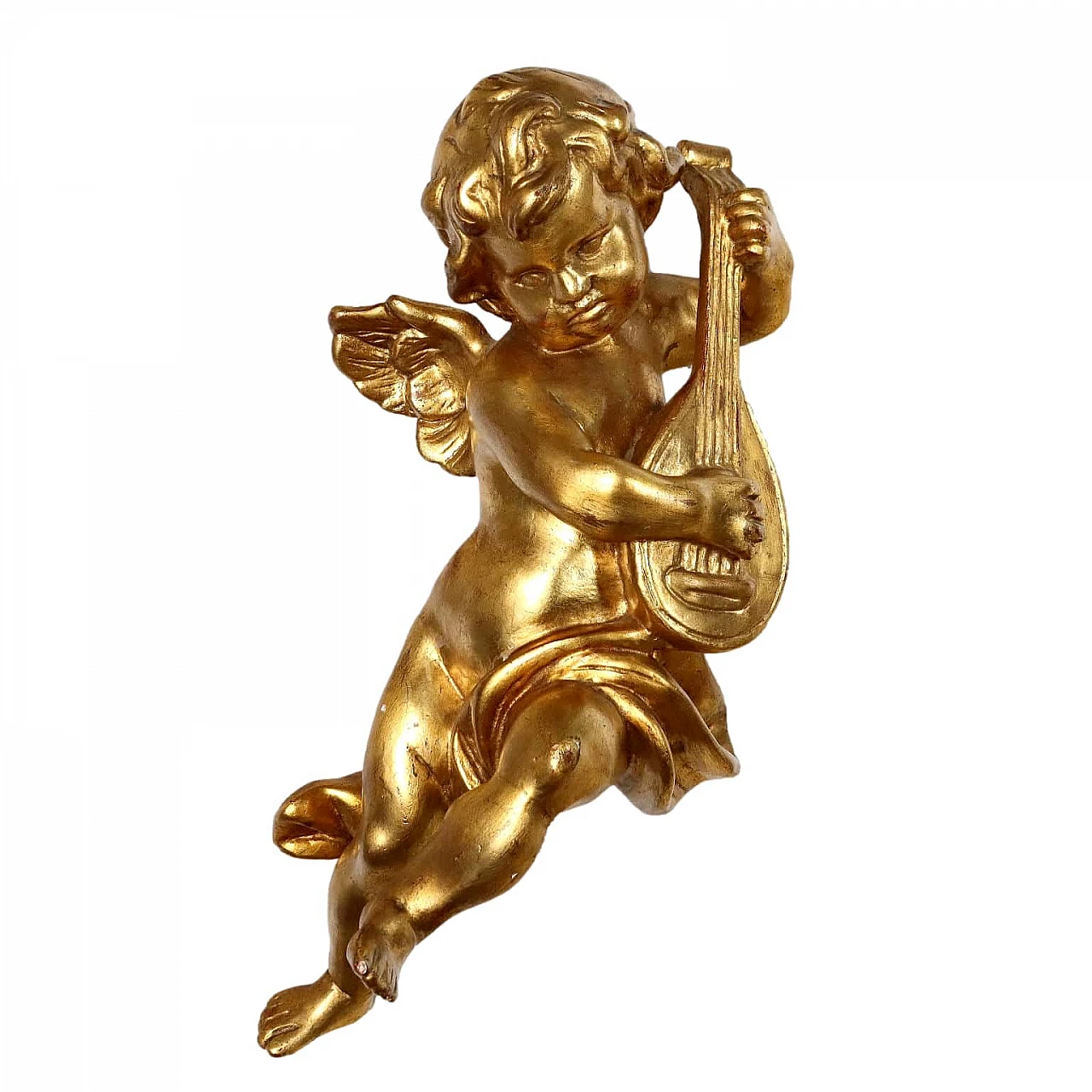Musician cherub in carved and gilded wood 1