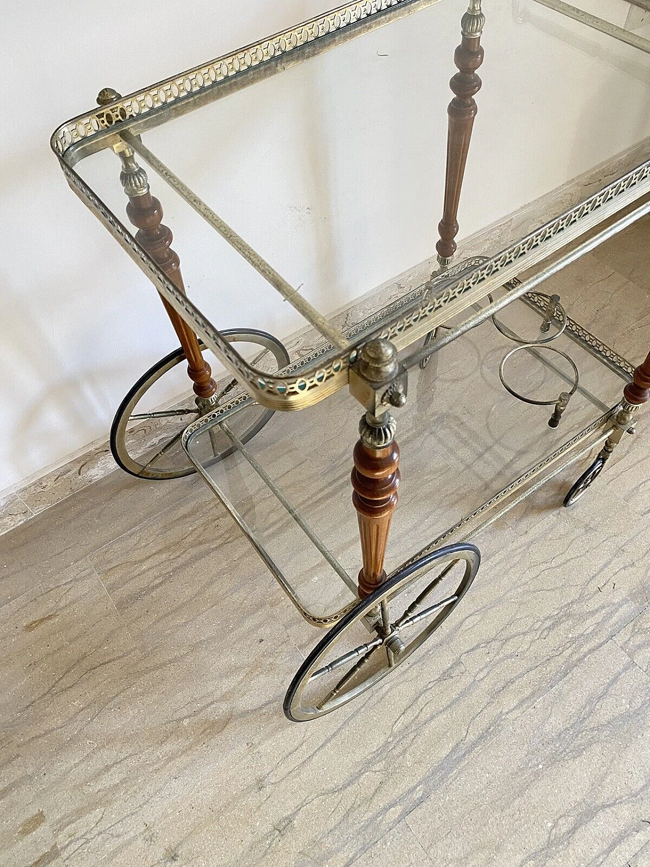 Carrello bar in ottone, mogano e vetro di Maison Bagues, anni '50 5