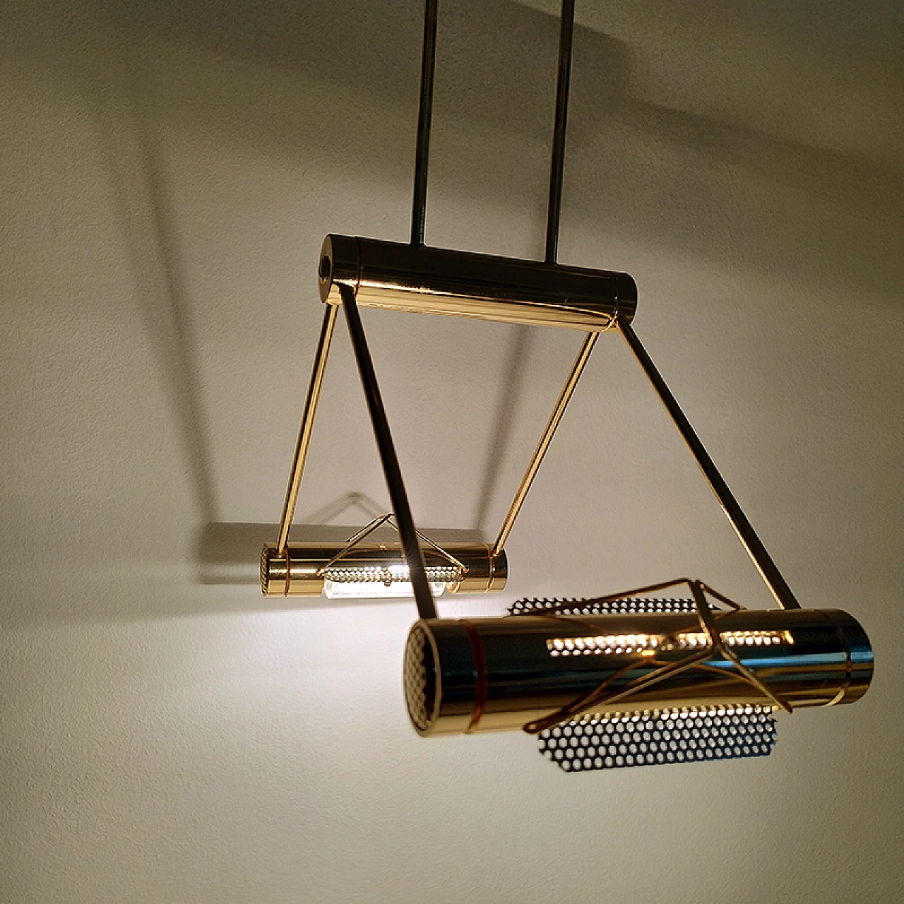 Brass two-light chandelier by Cattaneo, 1970s 9
