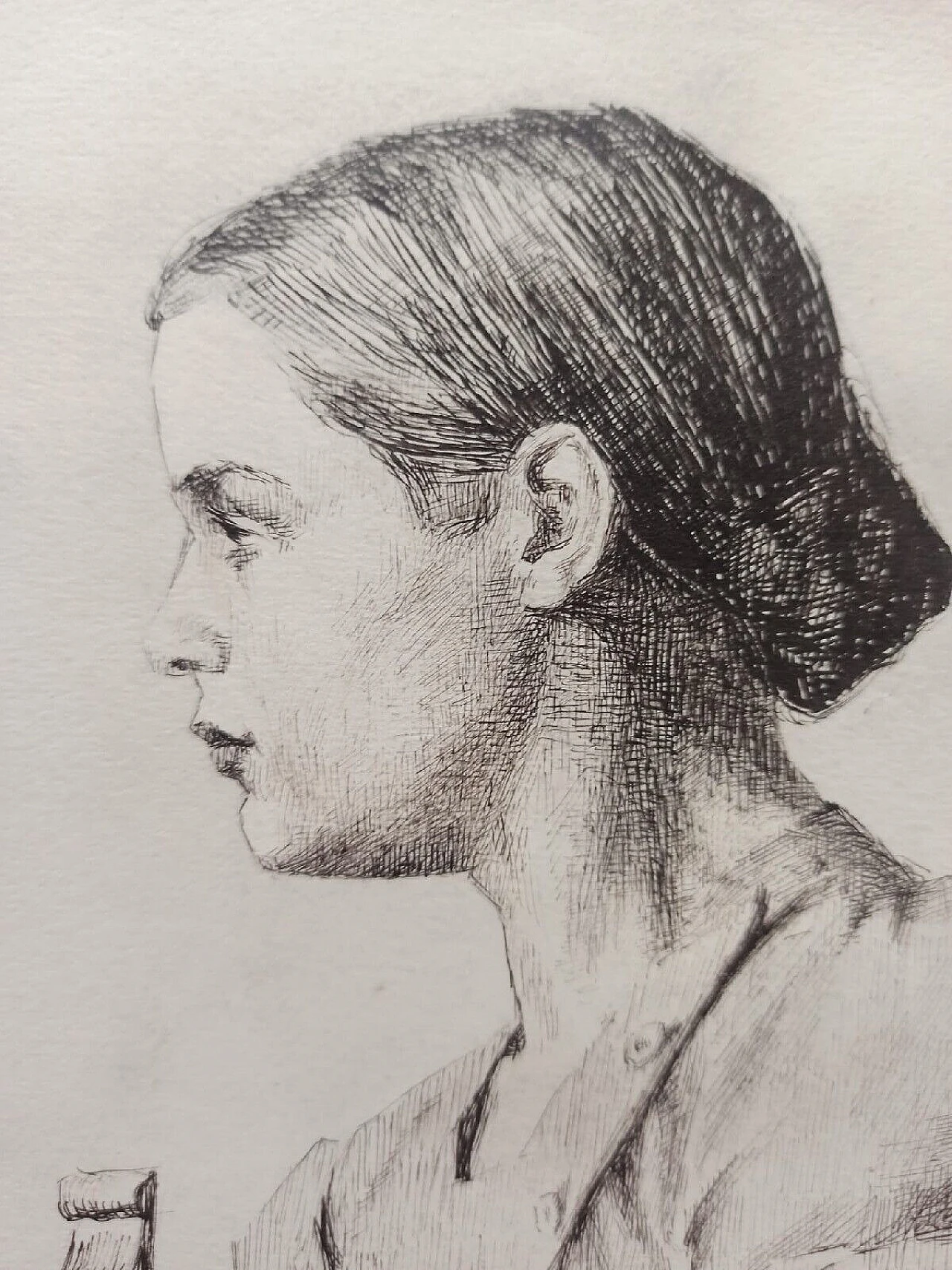 A. Carnelli, Ritratto di giovane donna, disegno a china, anni '30 7