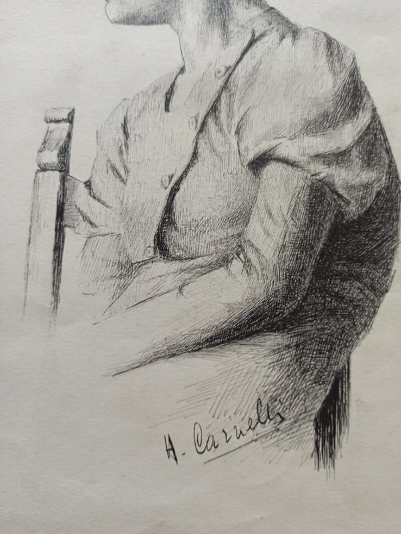 A. Carnelli, Ritratto di giovane donna, disegno a china, anni '30 8