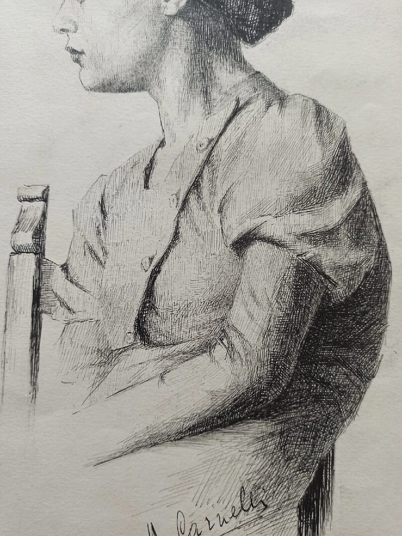 A. Carnelli, Ritratto di giovane donna, disegno a china, anni '30 9
