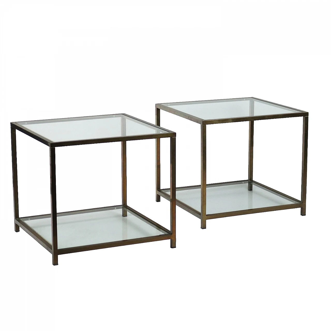 Pair of brass and glass double-shelf coffee tables, 1970s 1