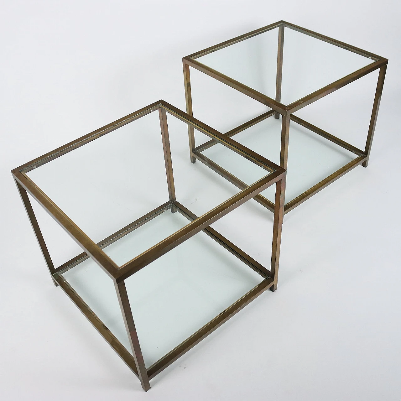 Pair of brass and glass double-shelf coffee tables, 1970s 3