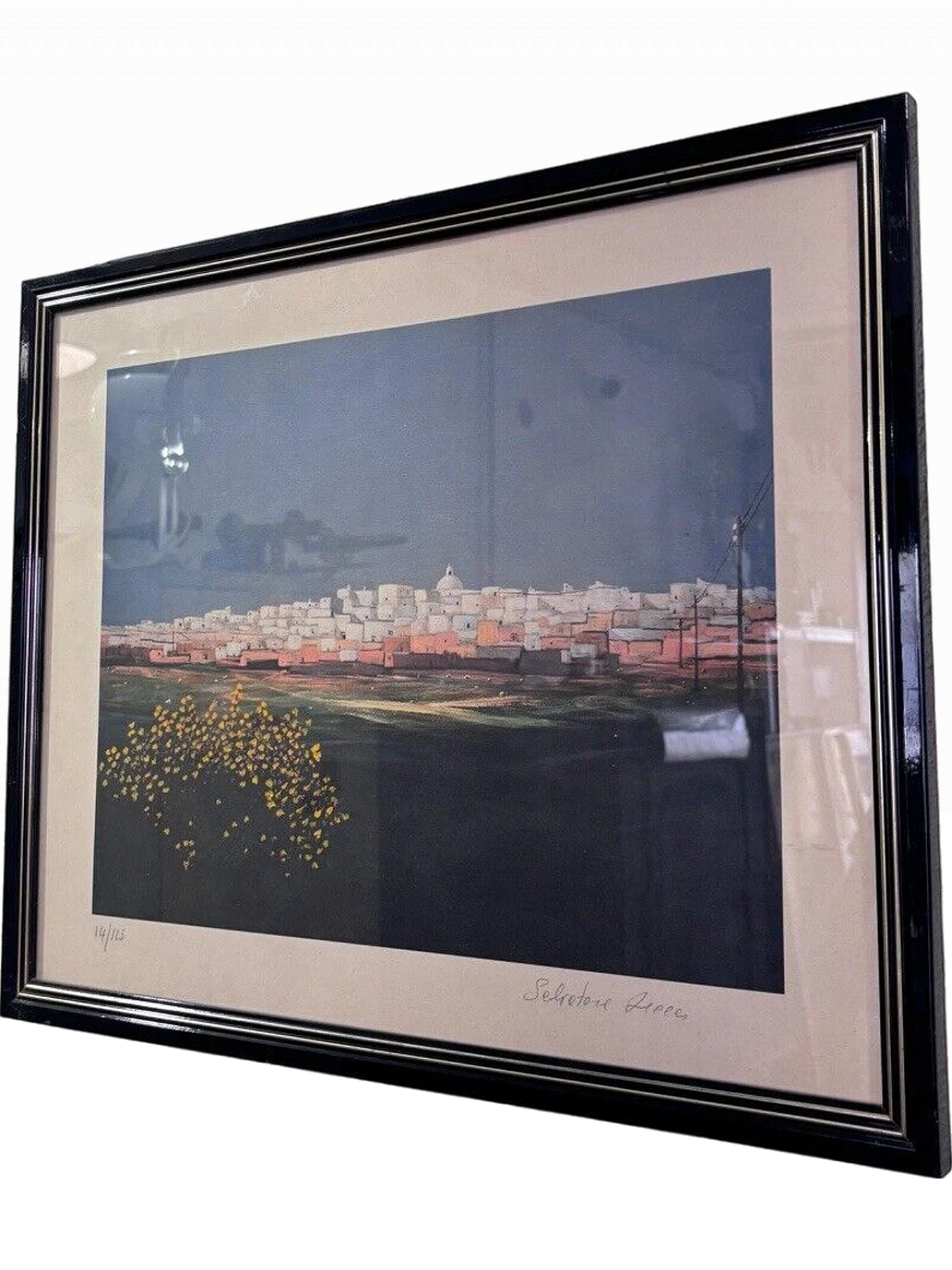 Salvatore Lecce, città, opera a tecnica mista su carta, anni '70 2