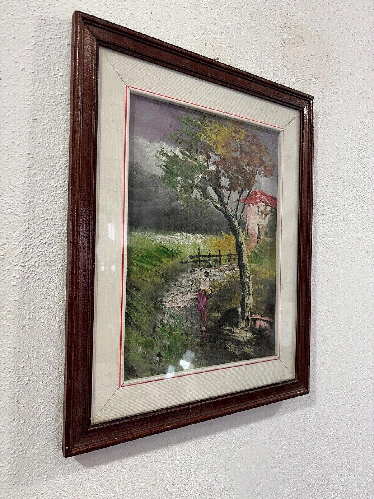 Paesaggio di campagna, dipinto a olio su tela, anni '70 3