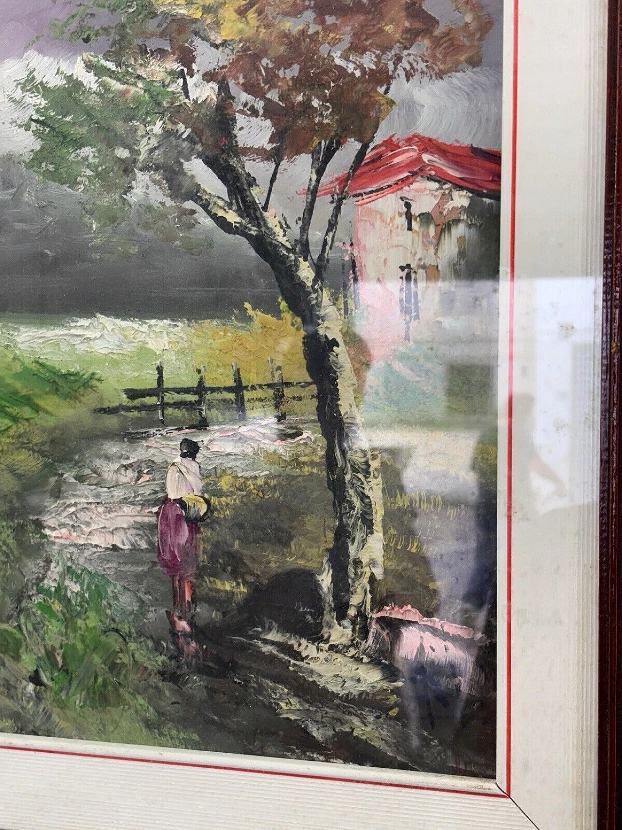 Paesaggio di campagna, dipinto a olio su tela, anni '70 4