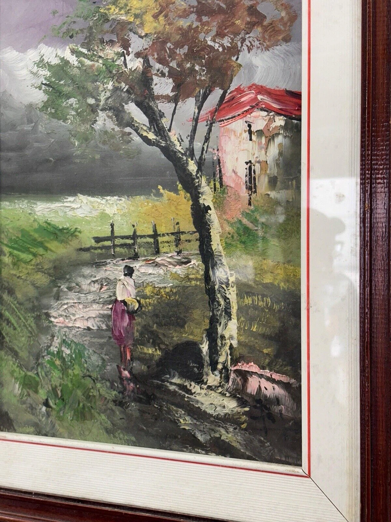 Paesaggio di campagna, dipinto a olio su tela, anni '70 5