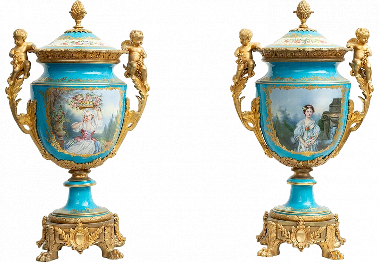 Coppia di vasi Napoleone III in porcellana di Sèvres e bronzo, '800 8