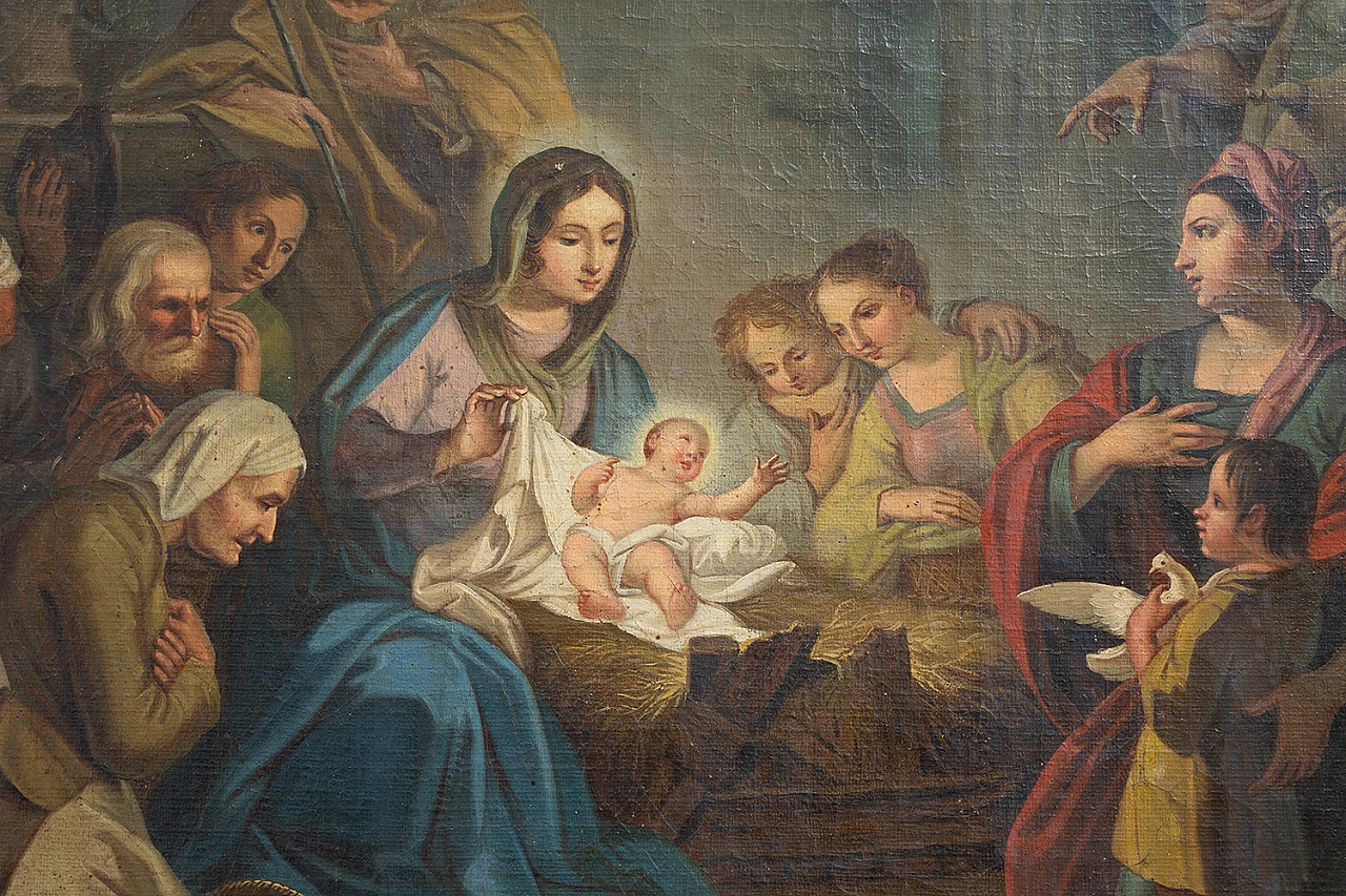 Natività, dipinto a olio su tela, inizio '700 2