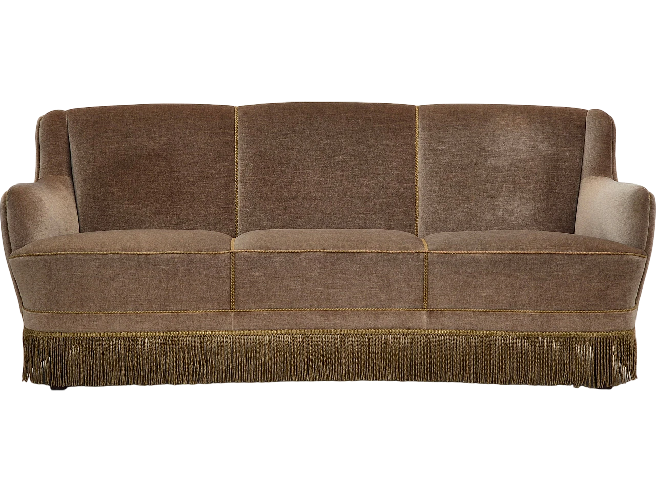 Danish three-seater light green velvet and beech sofa, 1970s 17