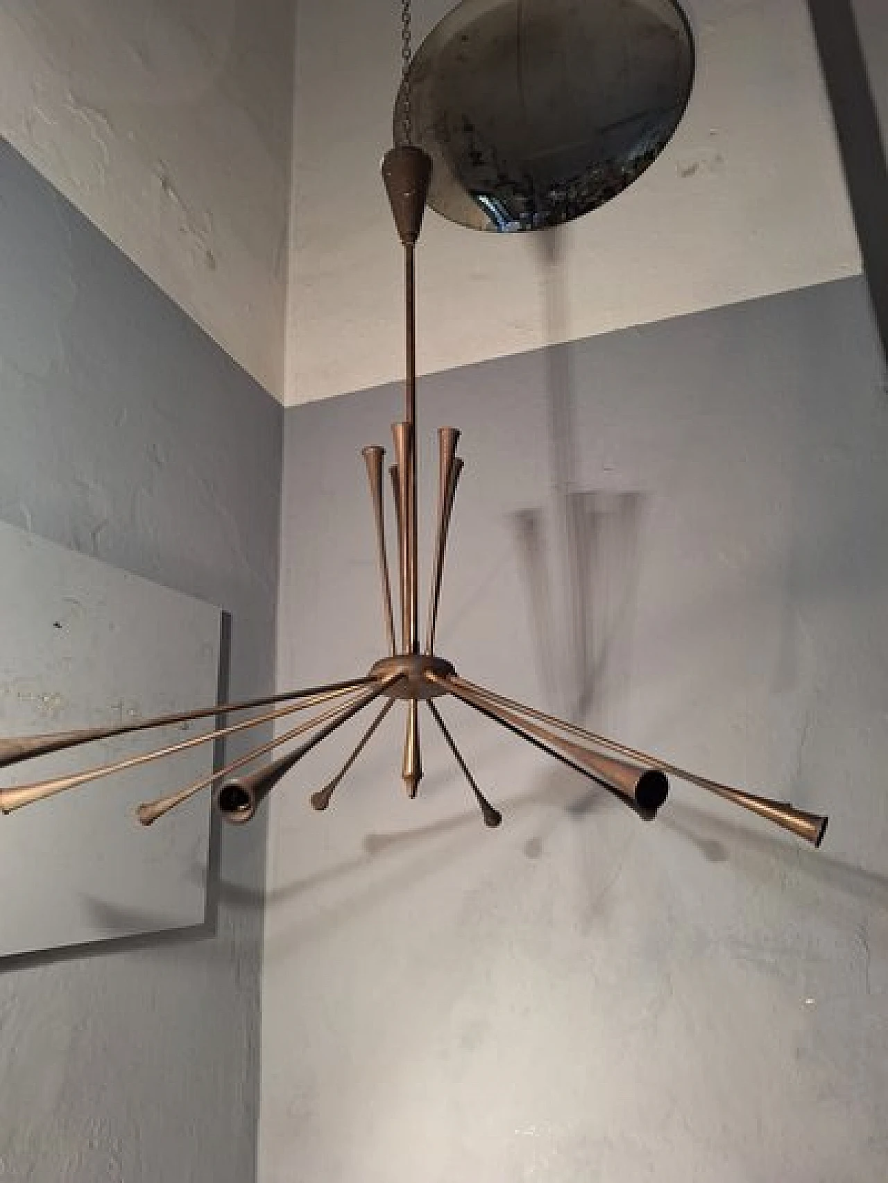 Sputnik brass chandelier by Oscar Torlasco by Lumi, 1960s 13