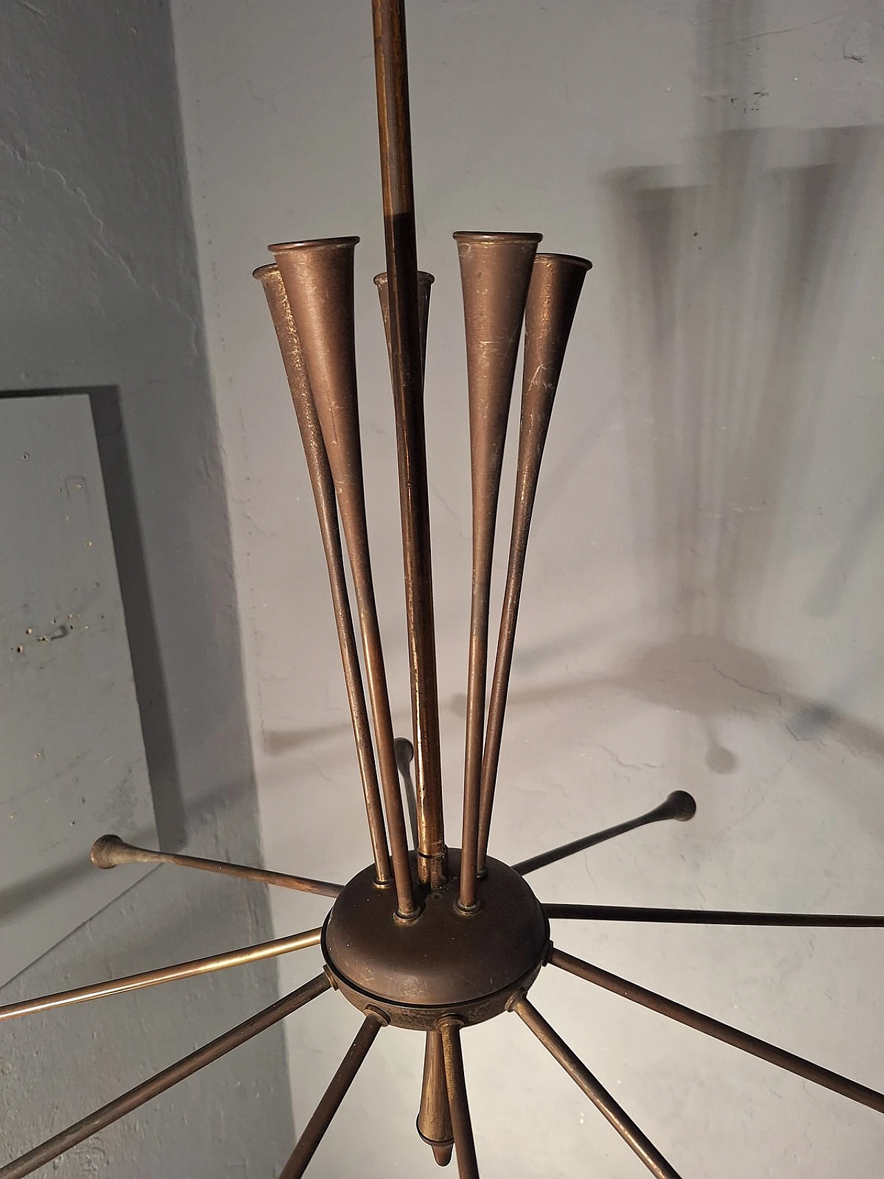 Sputnik brass chandelier by Oscar Torlasco by Lumi, 1960s 16
