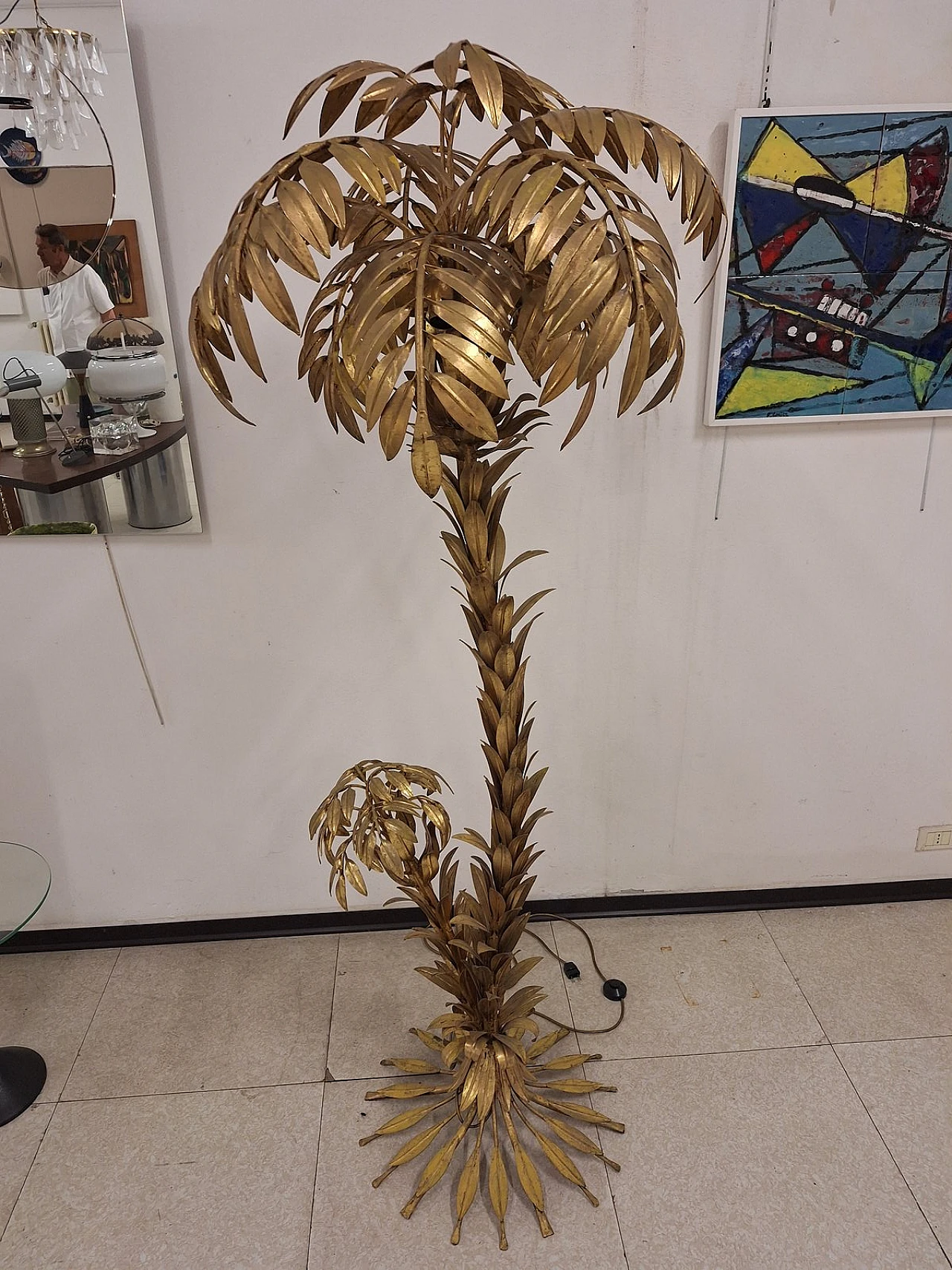 Palma floor lamp in golden iron by Hans Kögl, 1970s 2