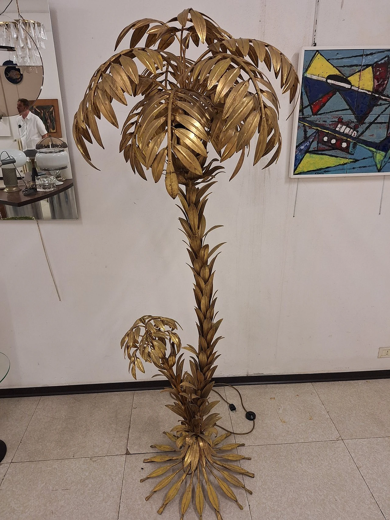 Palma floor lamp in golden iron by Hans Kögl, 1970s 3