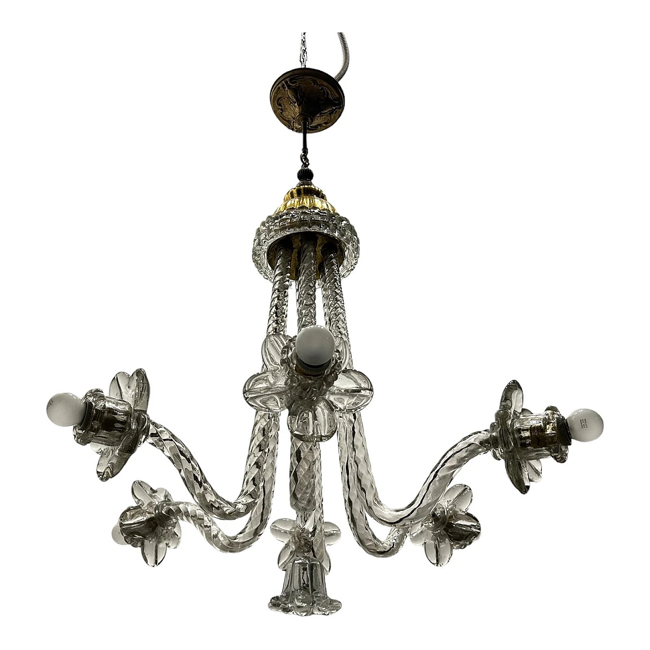 Lampadario Art Deco in vetro di Murano con fiori, anni '40 1