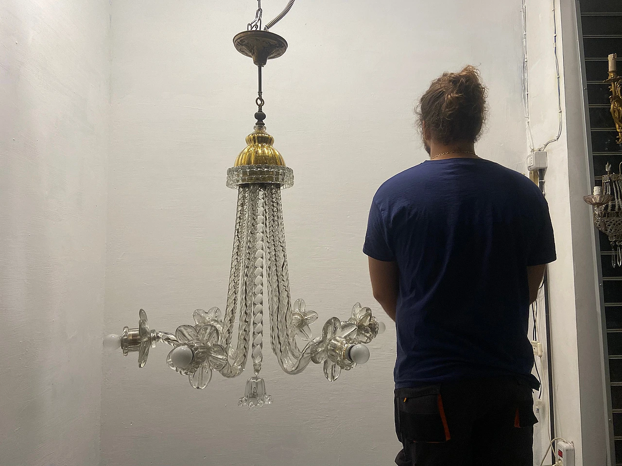 Lampadario Art Deco in vetro di Murano con fiori, anni '40 3