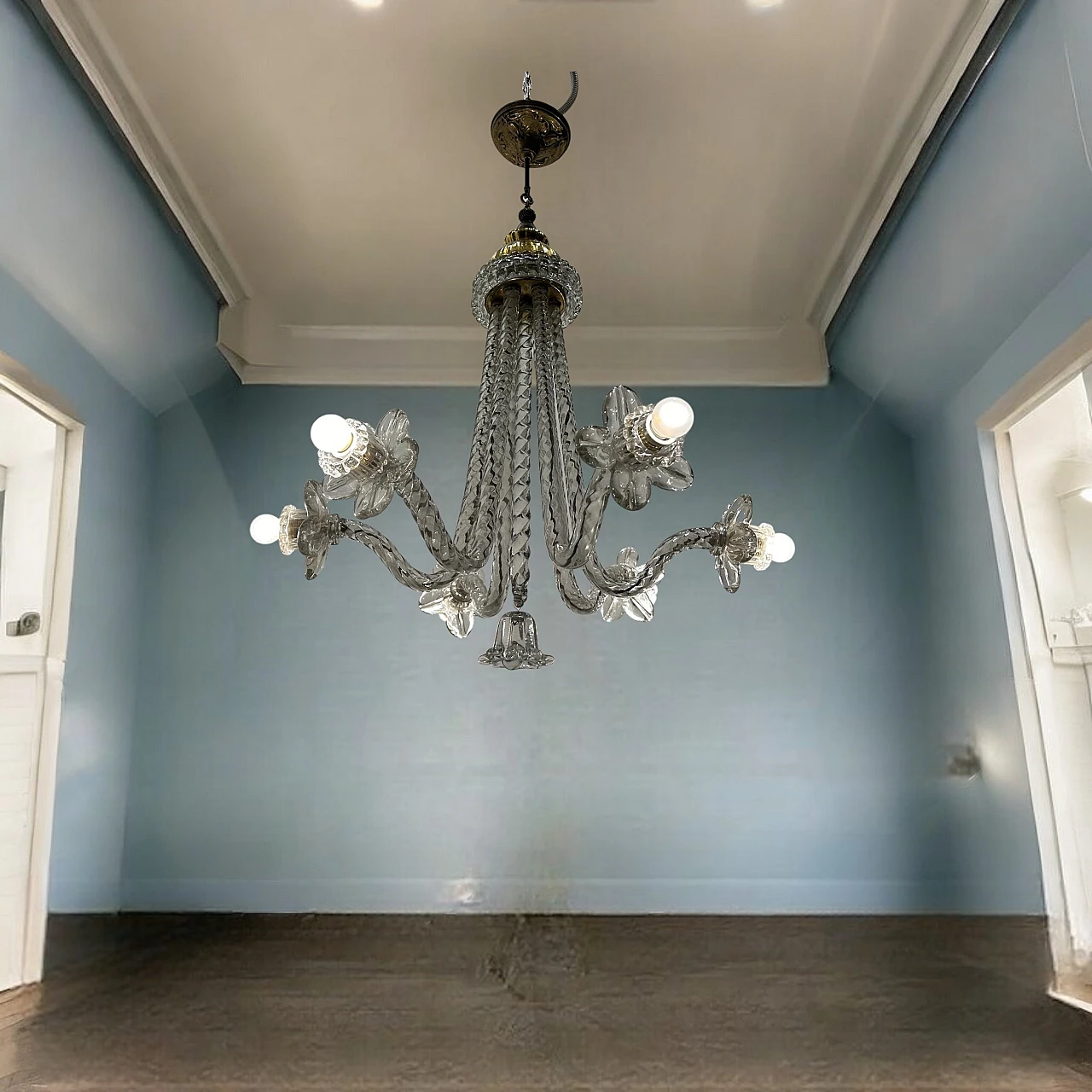 Lampadario Art Deco in vetro di Murano con fiori, anni '40 4