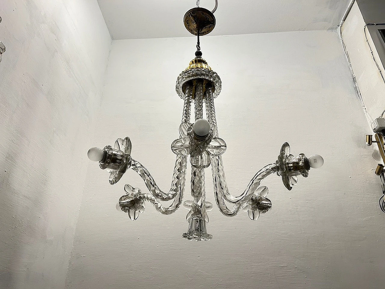Lampadario Art Deco in vetro di Murano con fiori, anni '40 8