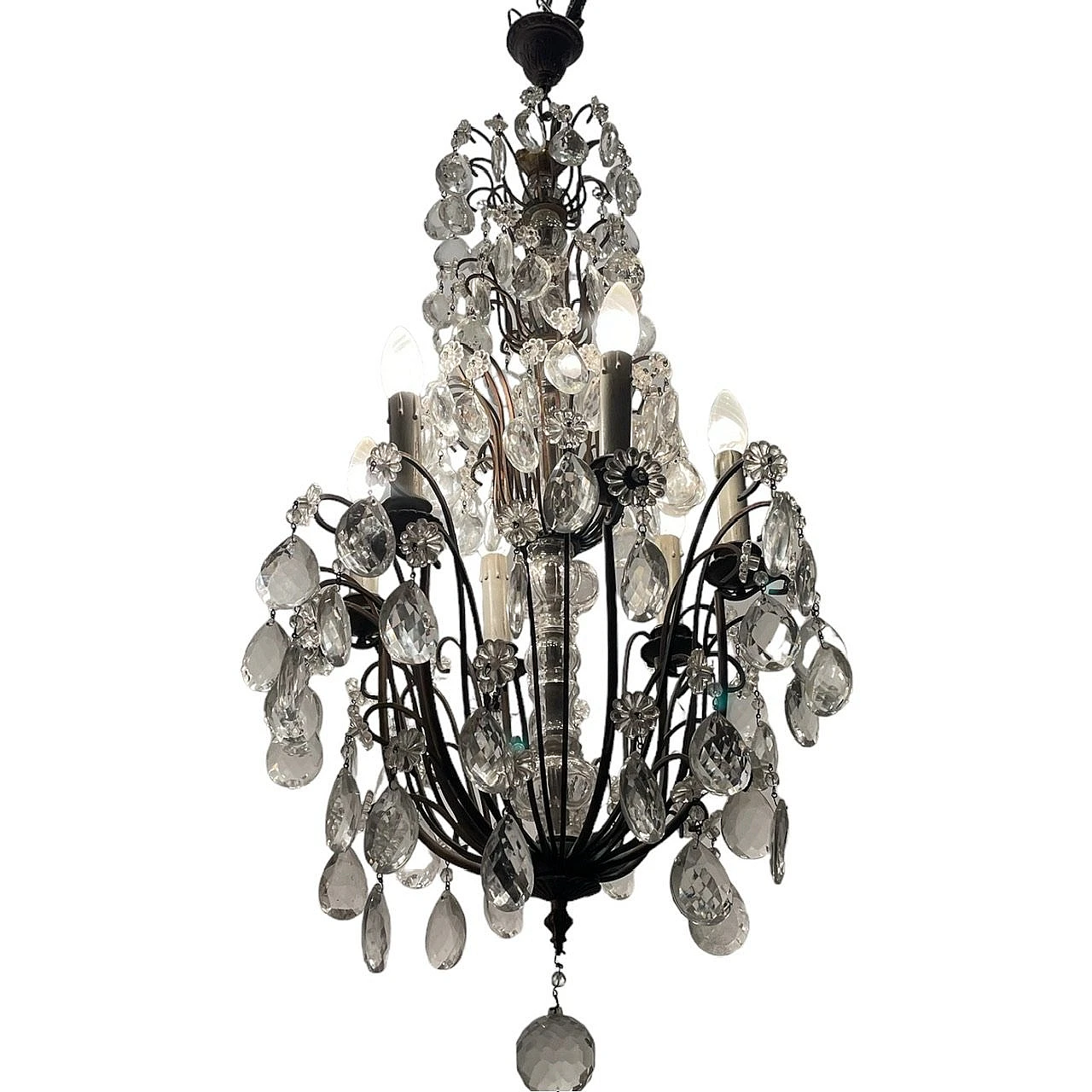 Bronze and crystal chandelier, 1940s 1