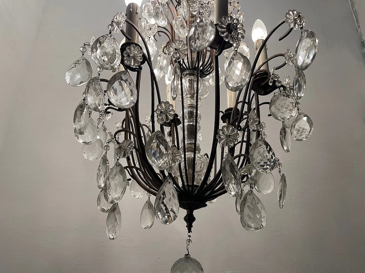 Bronze and crystal chandelier, 1940s 5