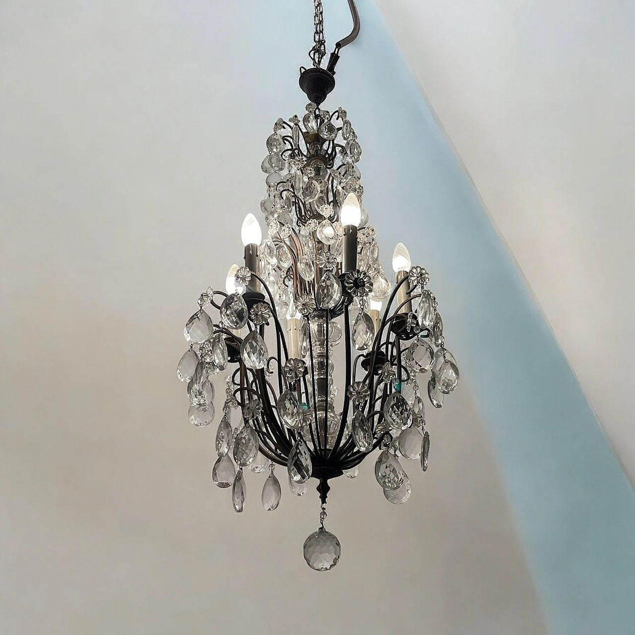 Bronze and crystal chandelier, 1940s 7