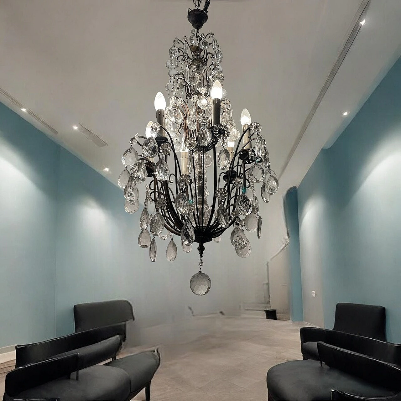 Bronze and crystal chandelier, 1940s 9