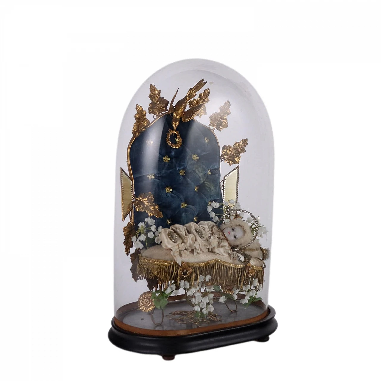 Maria Bambina in cera, tessuto, metallo con teca, inizio '900 1