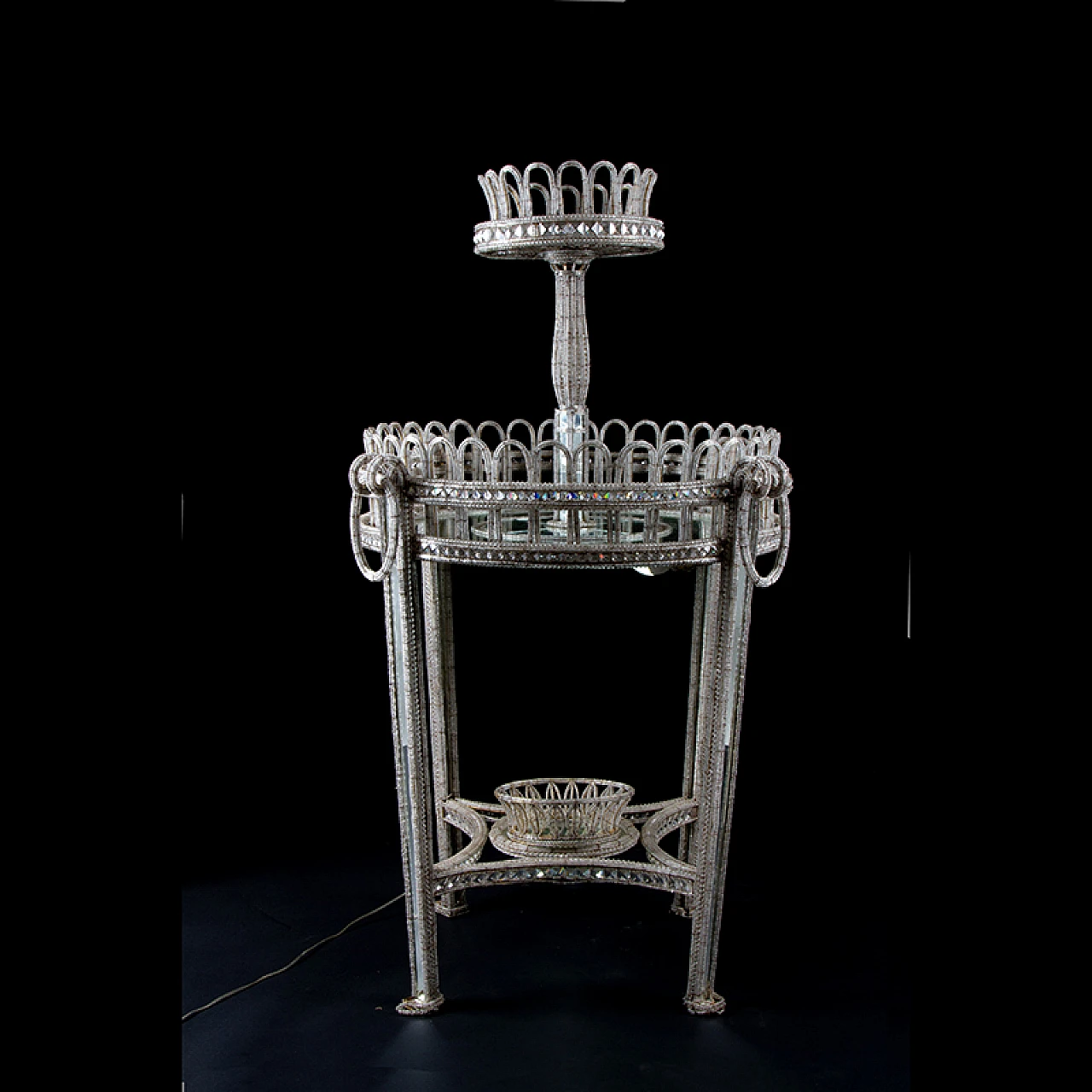 Lampada a fioriera a perline di vetro e specchi, anni '40 1