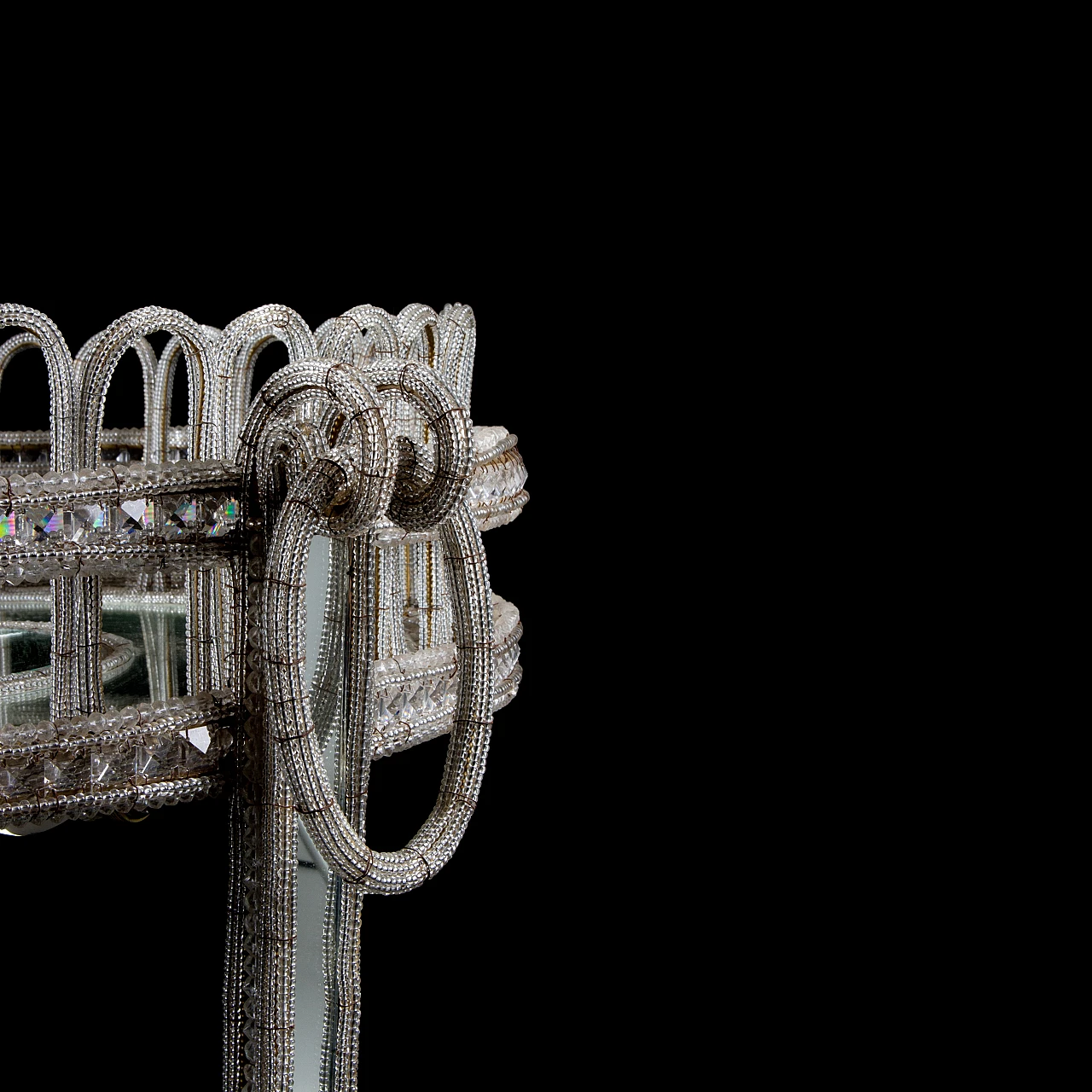 Lampada a fioriera a perline di vetro e specchi, anni '40 4