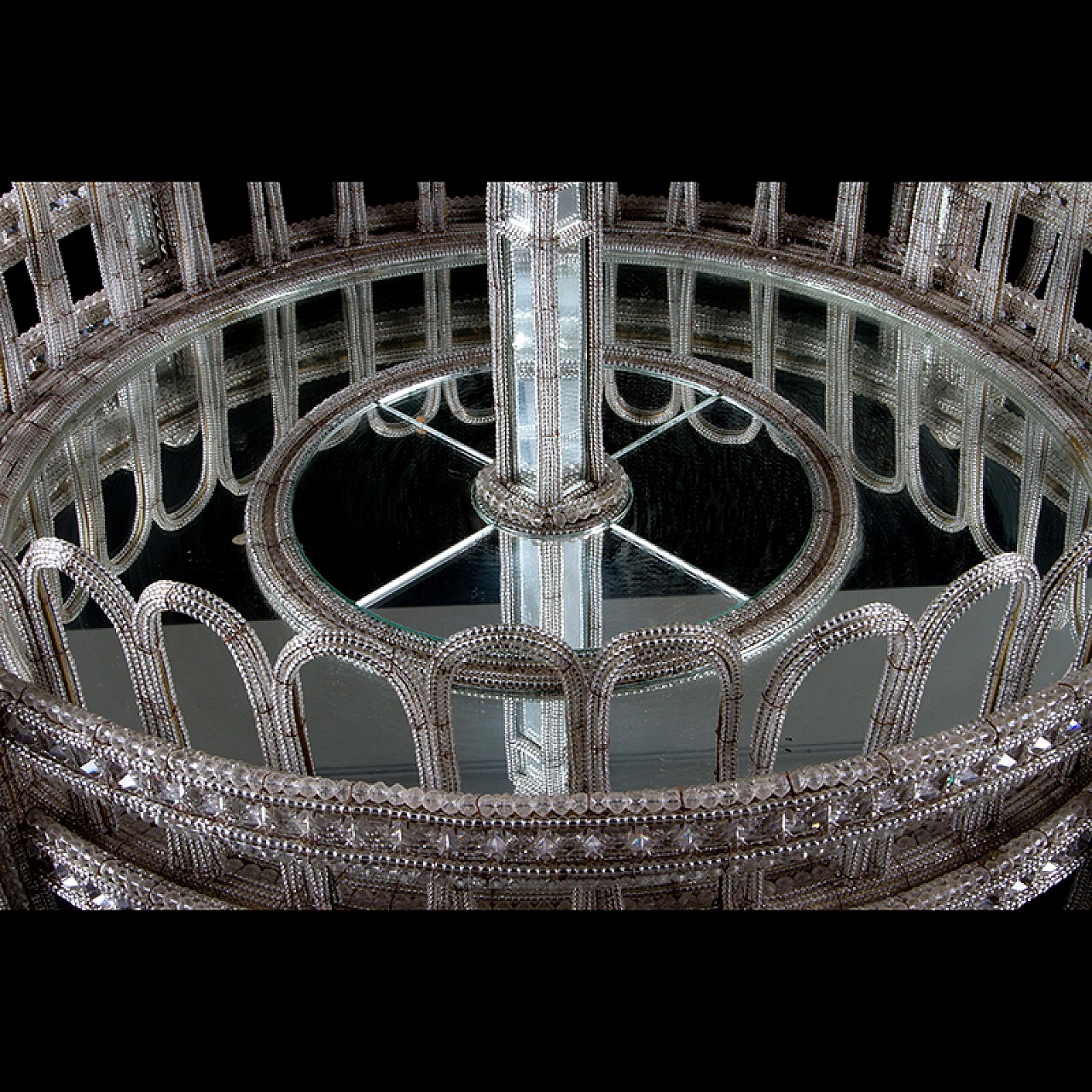 Lampada a fioriera a perline di vetro e specchi, anni '40 7