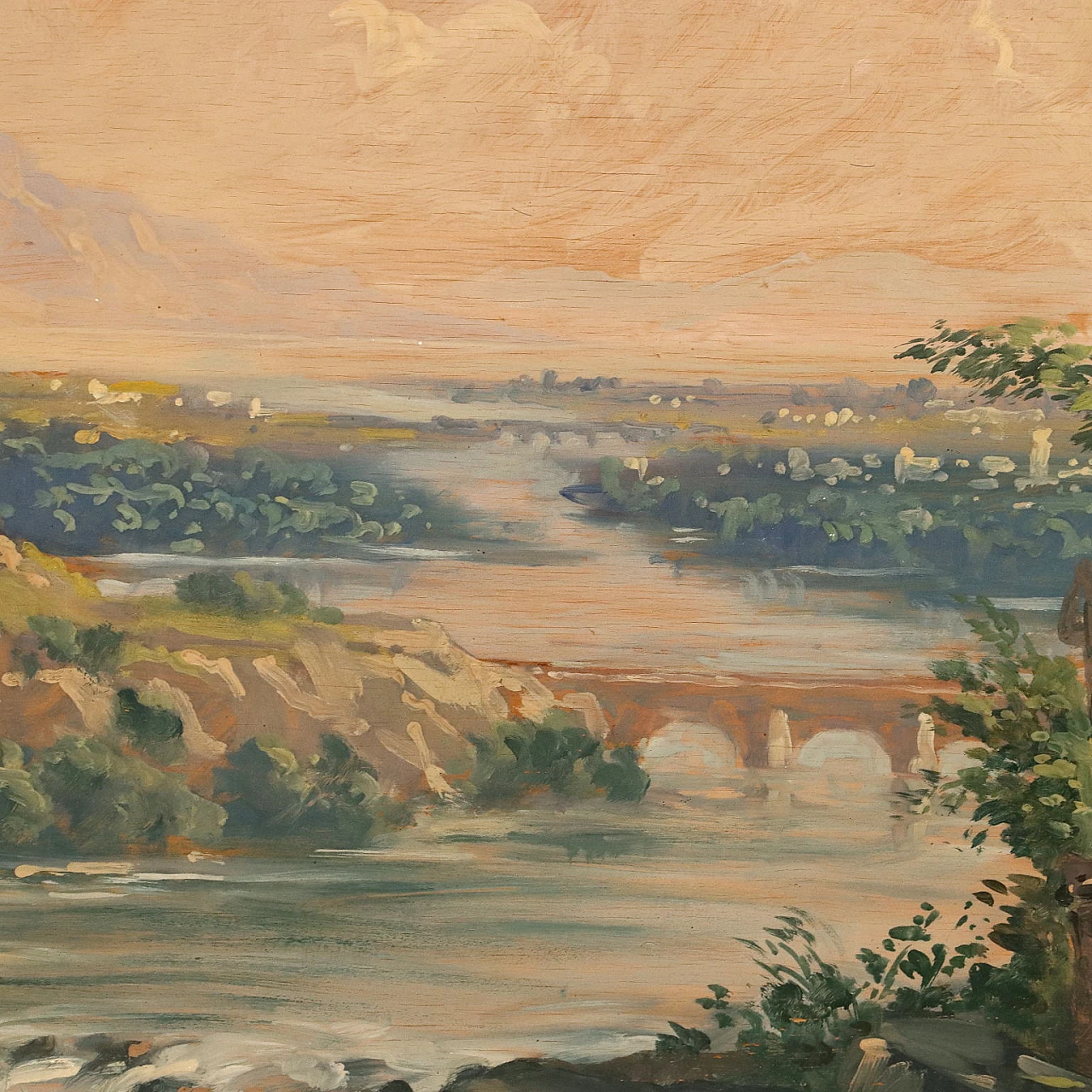 Antonio Oberto, Paesaggio con pastori e rovine, olio su tavola 5