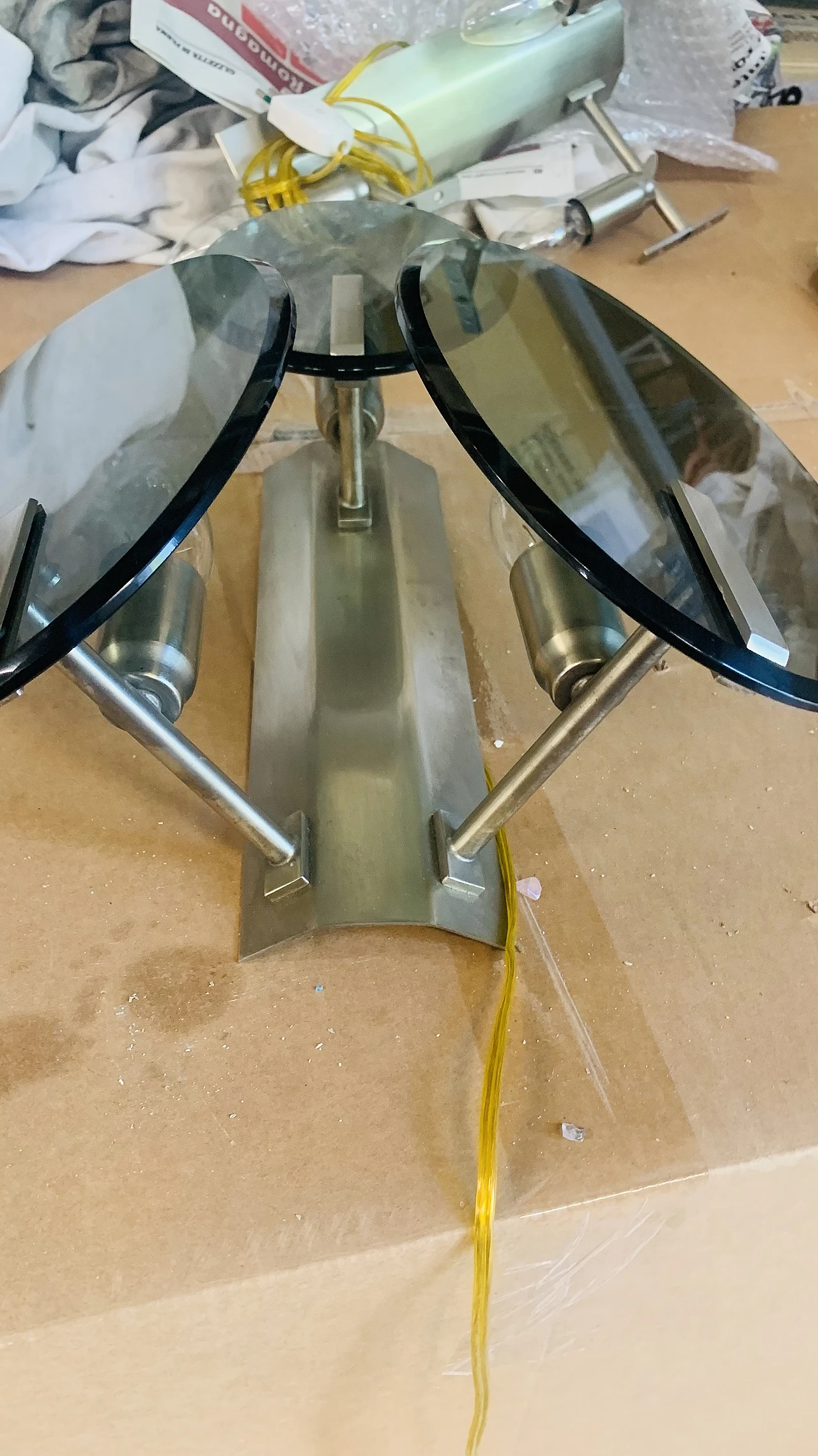 Pair of wall lamps in smoked glass and metal by Veca, 70s 1257860