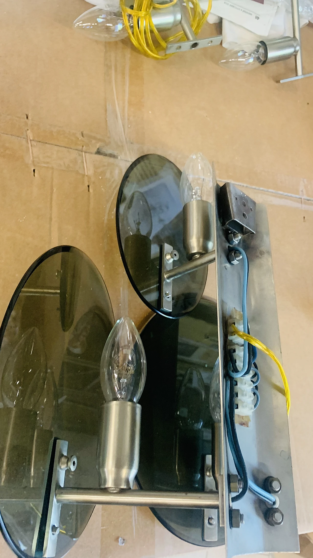 Pair of wall lamps in smoked glass and metal by Veca, 70s 1257861