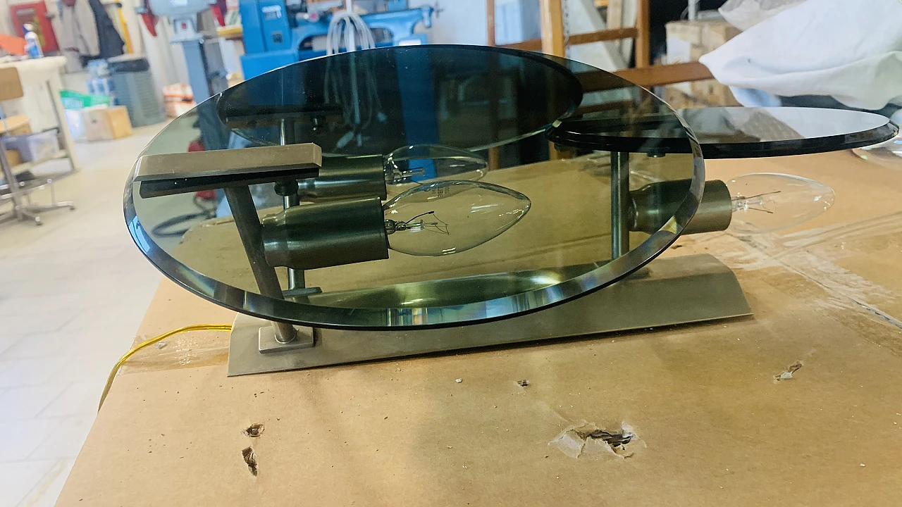 Pair of wall lamps in smoked glass and metal by Veca, 70s 1257862