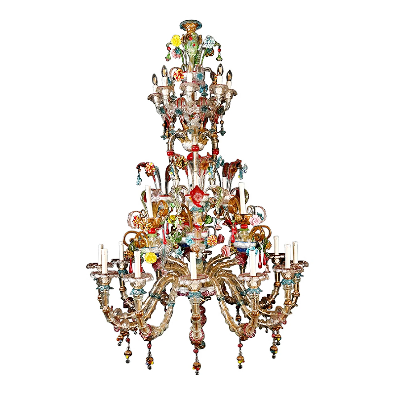 Murano glass 26-light chandelier in Rezzonico style, 1940s 1