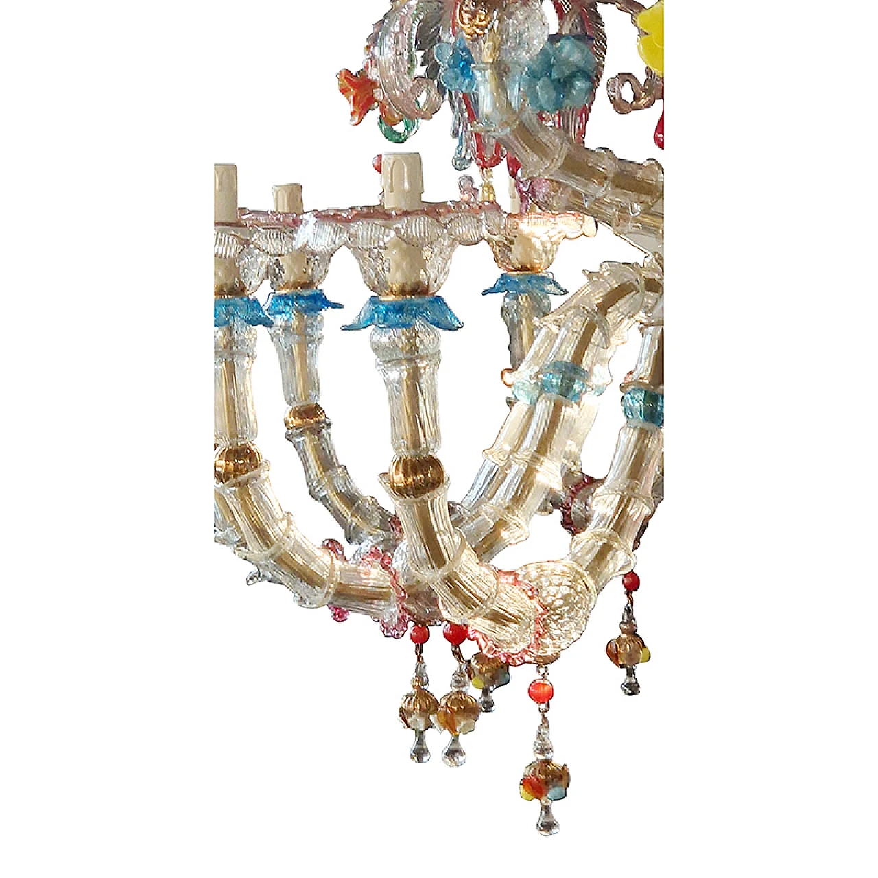 Murano glass 26-light chandelier in Rezzonico style, 1940s 4