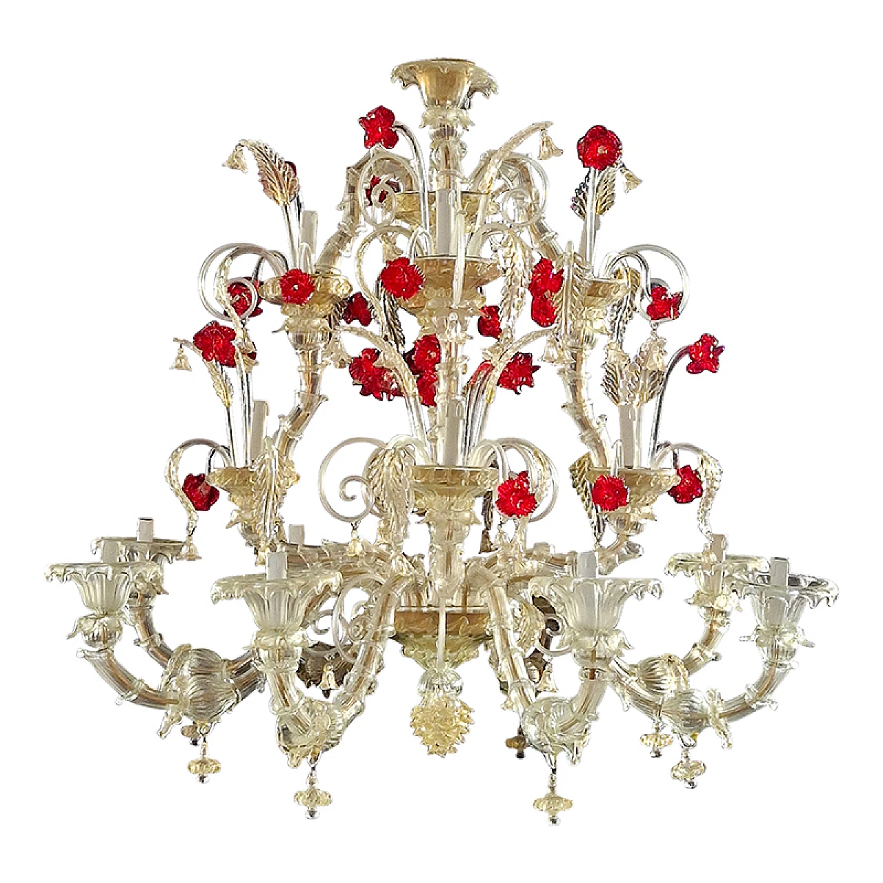 Rezzonico 16-light Murano glass chandelier, 1940s 1