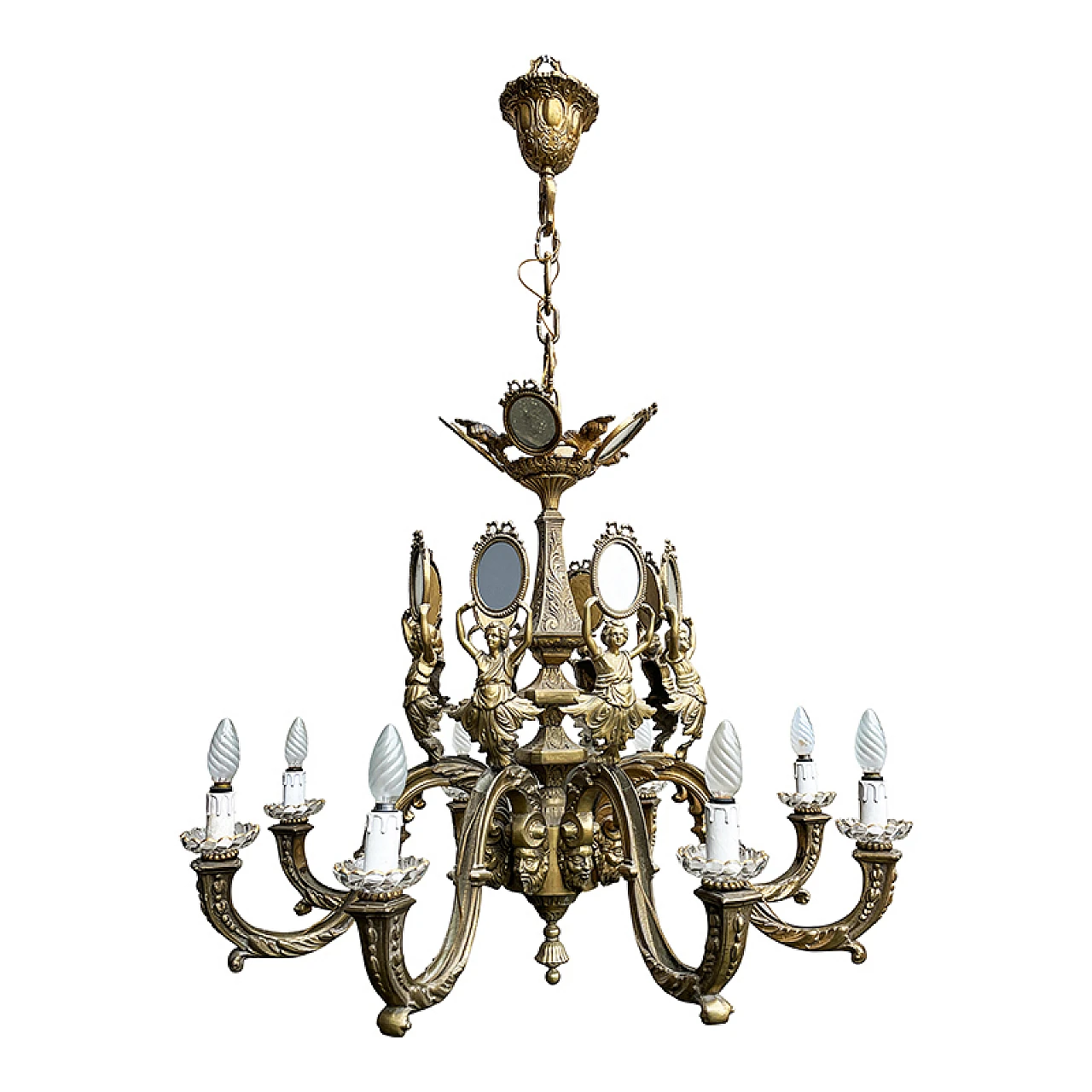 Lampadario a otto luci in bronzo dorato in stile Impero, anni '80 1