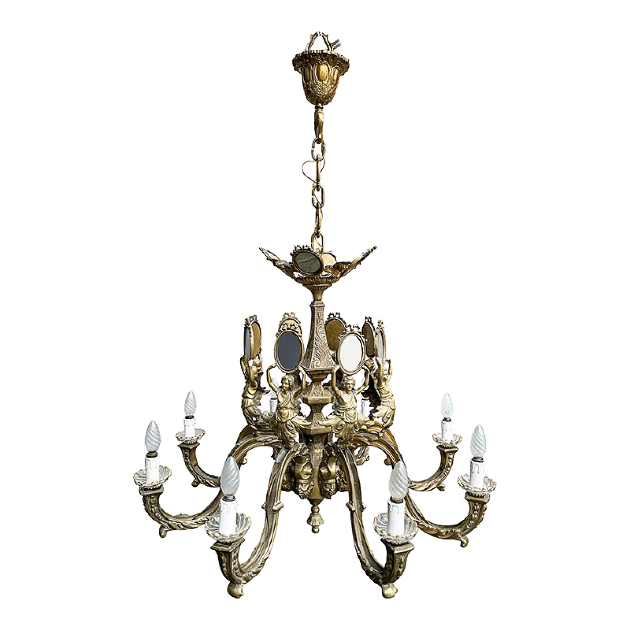 Lampadario a otto luci in bronzo dorato in stile Impero, anni '80 2