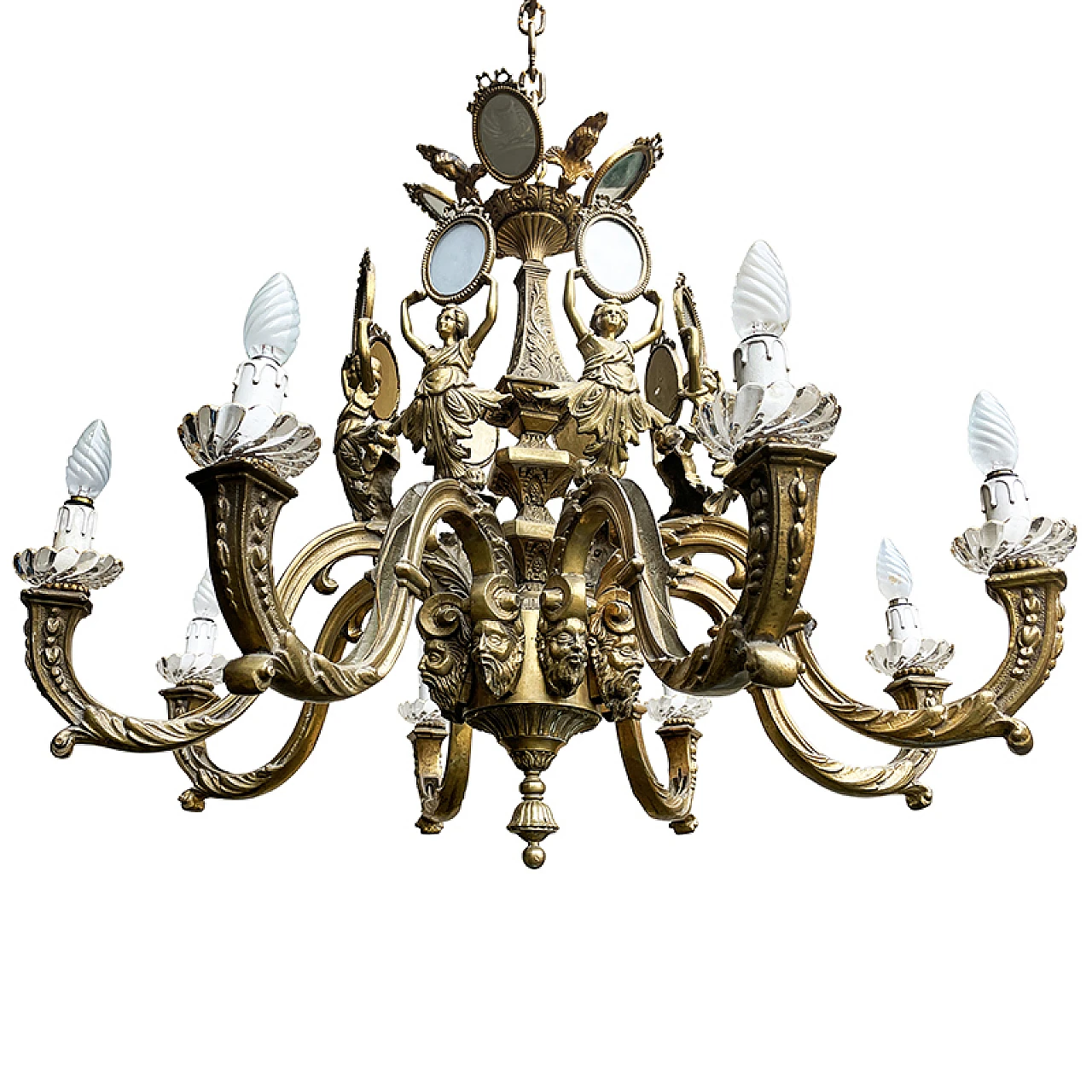 Lampadario a otto luci in bronzo dorato in stile Impero, anni '80 4