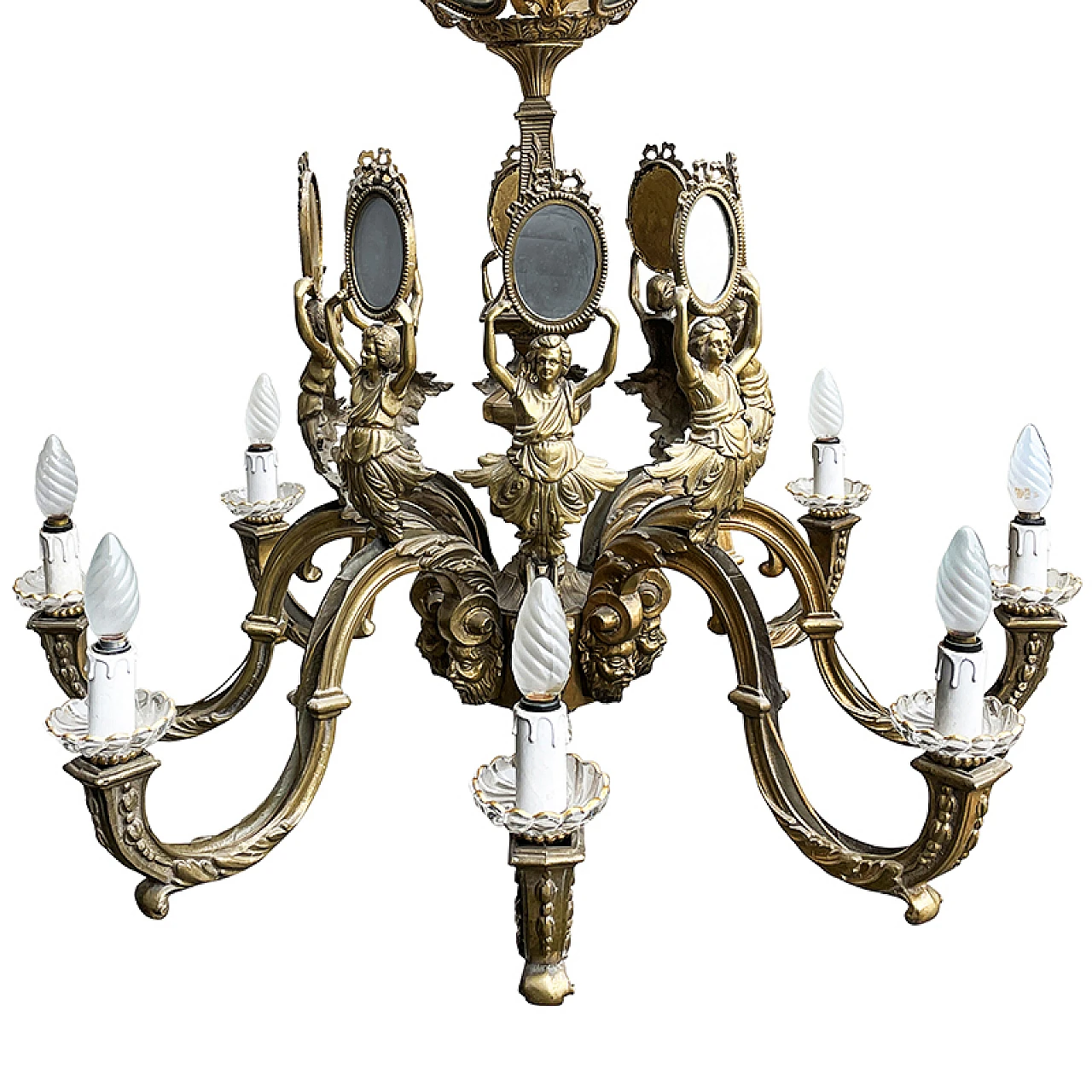 Lampadario a otto luci in bronzo dorato in stile Impero, anni '80 5