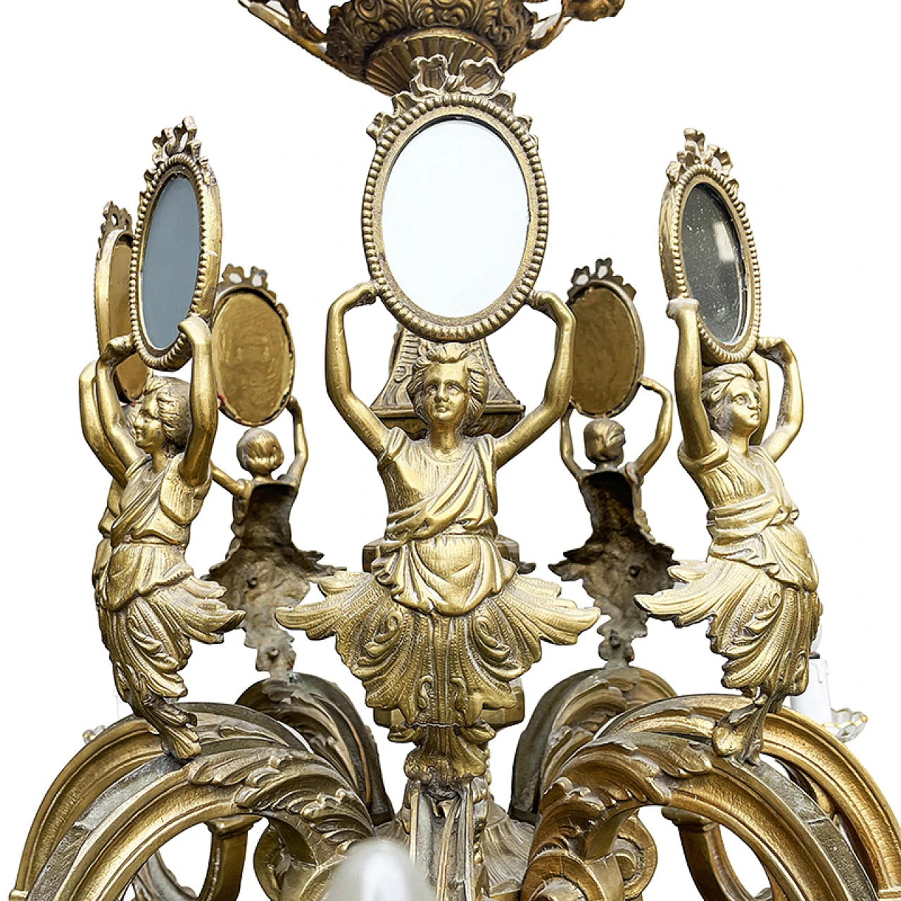 Lampadario a otto luci in bronzo dorato in stile Impero, anni '80 7