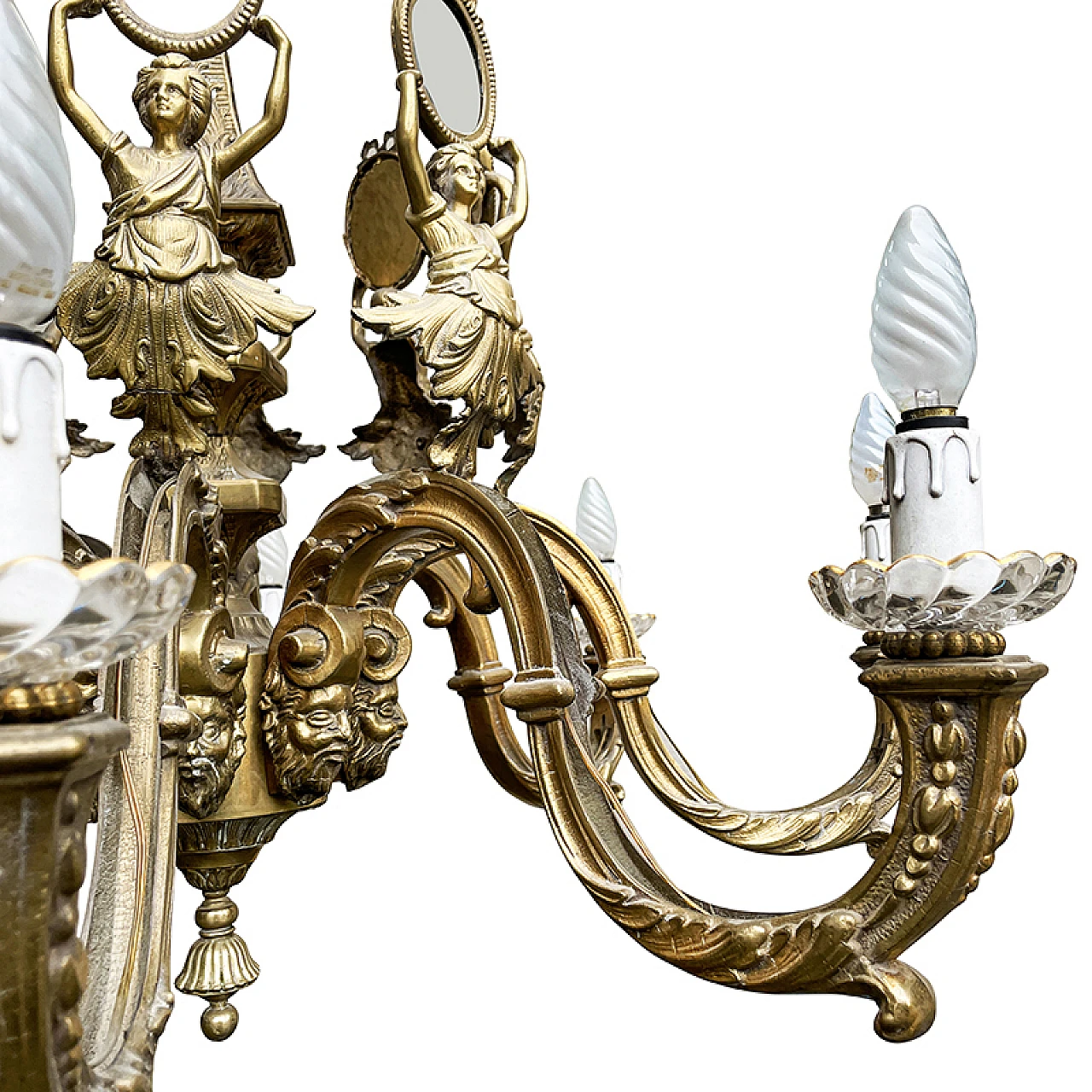 Lampadario a otto luci in bronzo dorato in stile Impero, anni '80 8