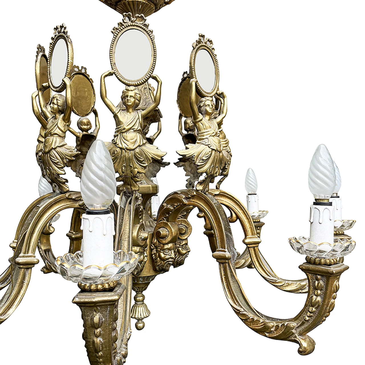 Lampadario a otto luci in bronzo dorato in stile Impero, anni '80 9
