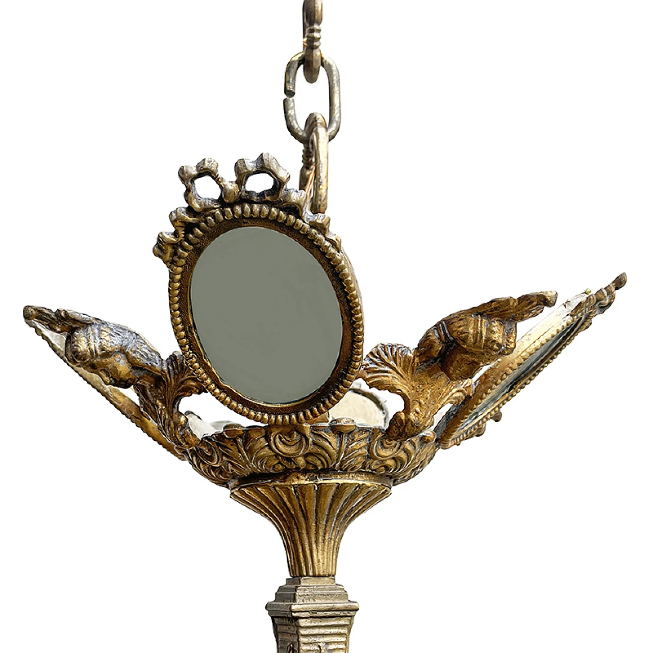 Lampadario a otto luci in bronzo dorato in stile Impero, anni '80 13
