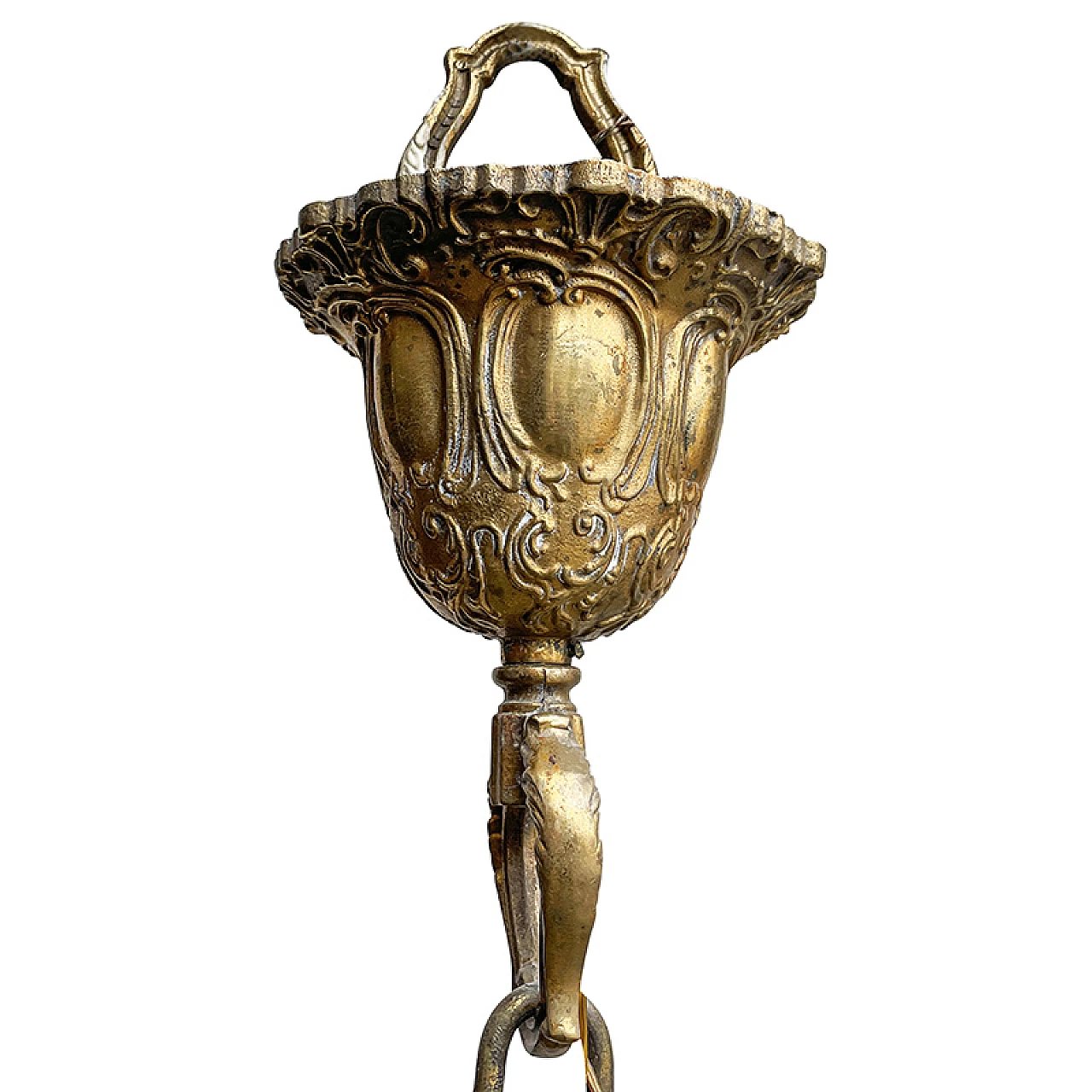 Lampadario a otto luci in bronzo dorato in stile Impero, anni '80 14