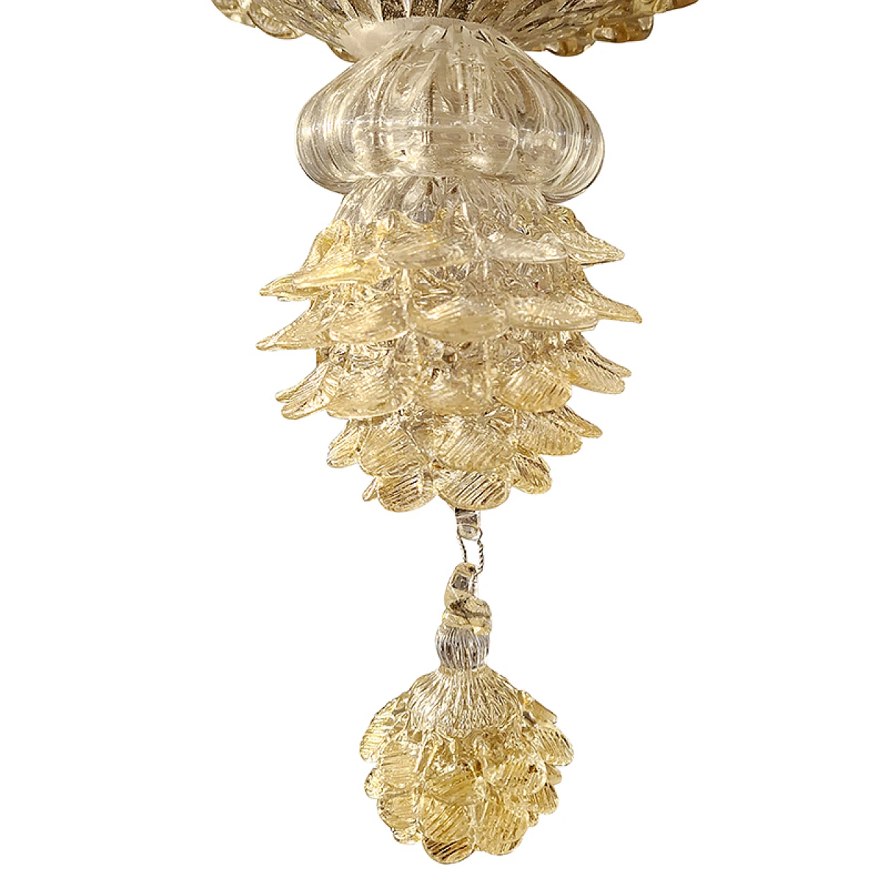 Rezzonico Murano glass and gold leaf chandelier, 1940s 1