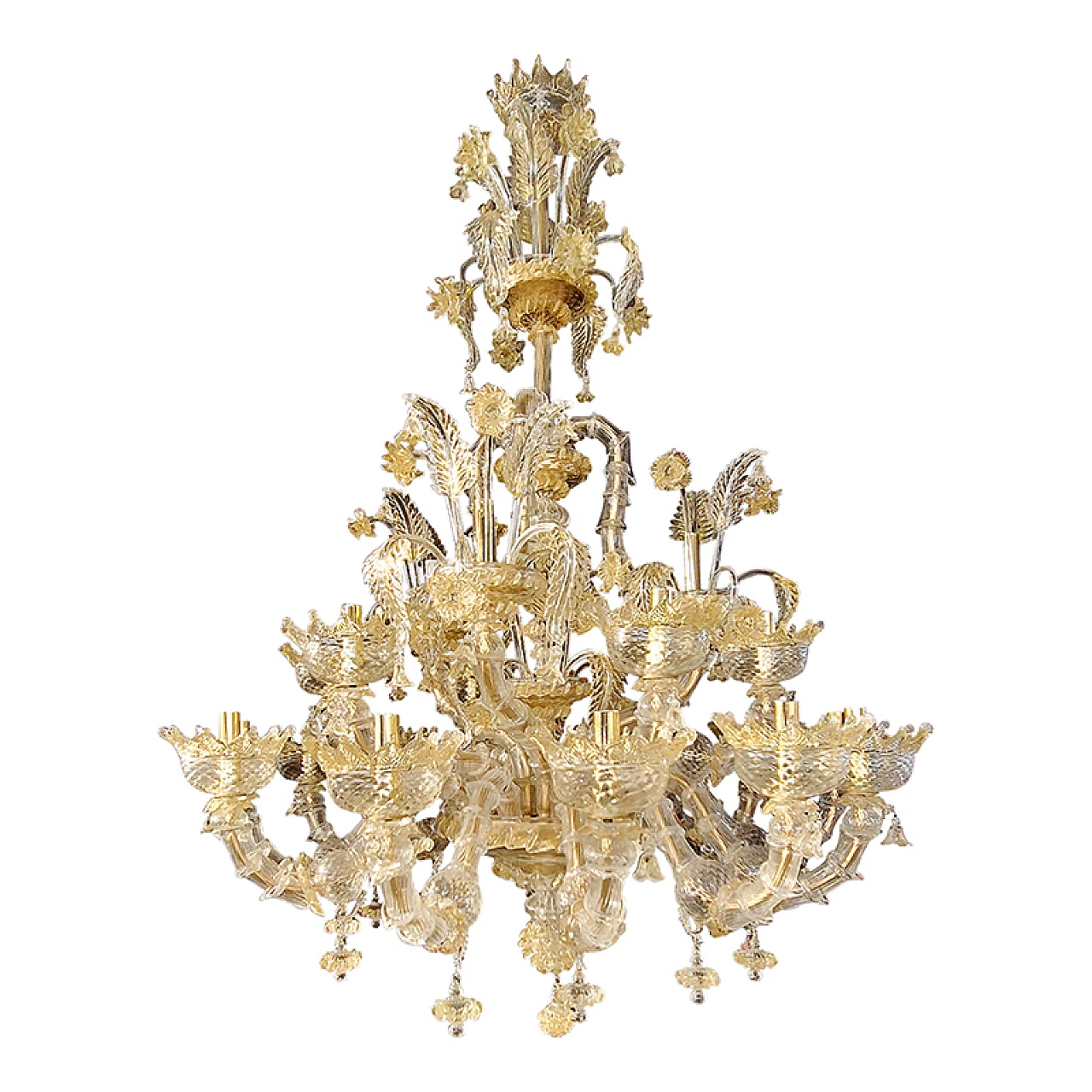 Rezzonico Murano glass and gold leaf chandelier, 1940s 2